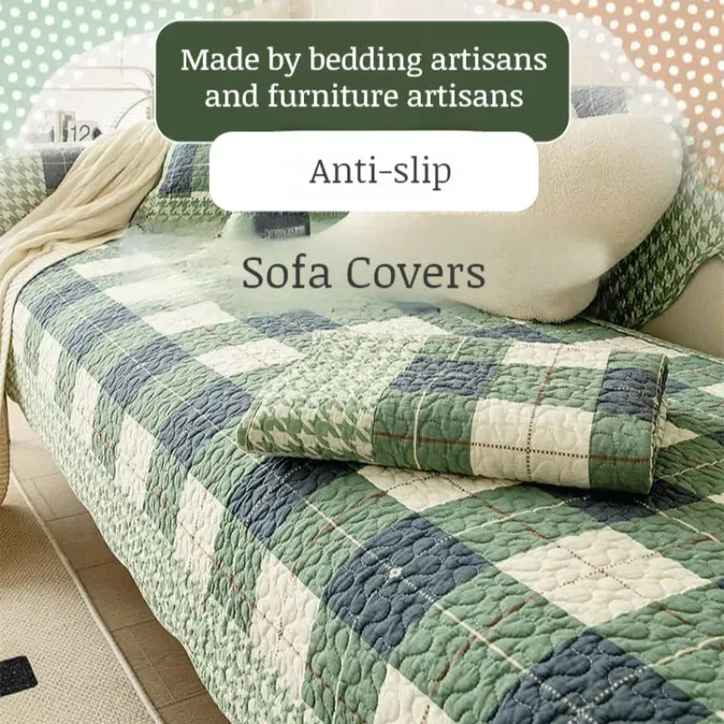Cotton Plaid Non-Slip Anti-Scratch Couch Cover