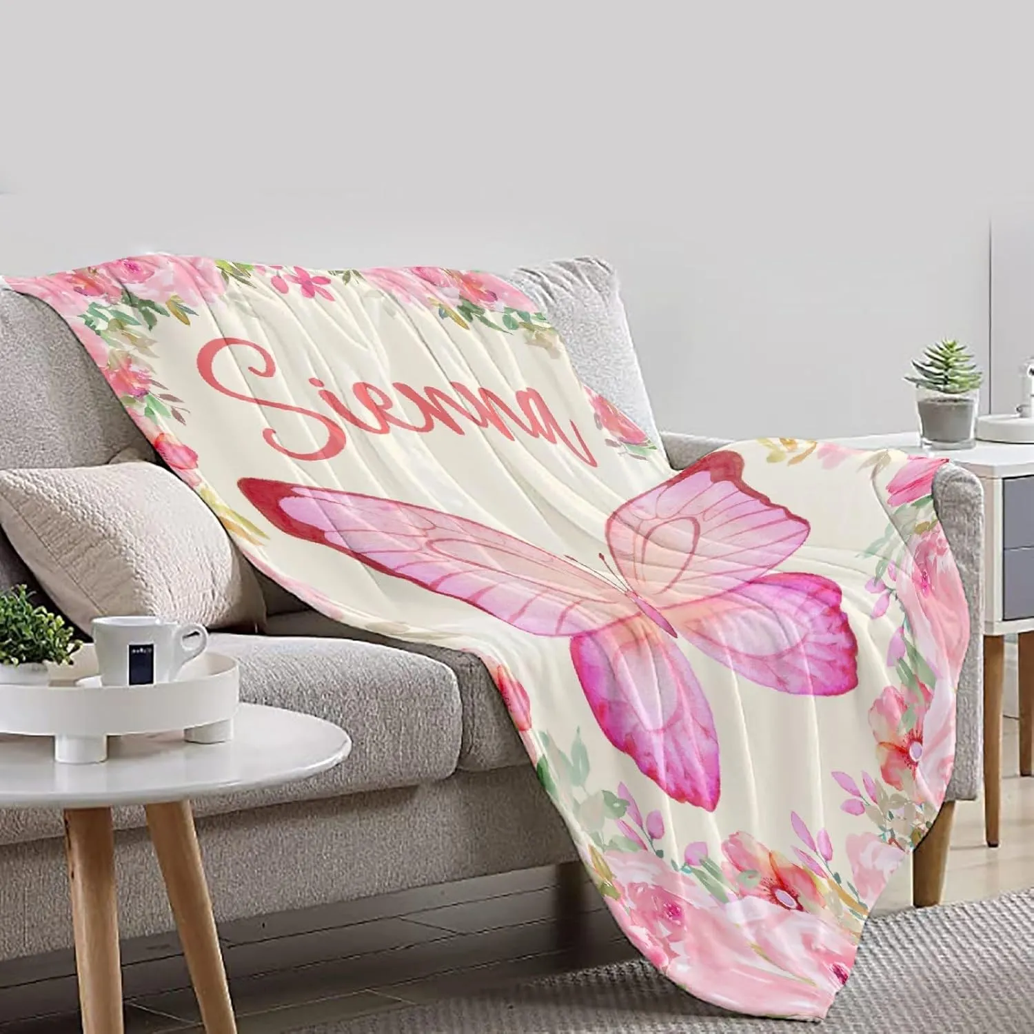 Custom Butterfly Throw Blankets Add Your Own Text Cozy Lightweight Plush Throw Decorative Quilts Throws for Women Men Queen Bed Sofa Couch Personalized Gift 80"x 60" Large for Adult