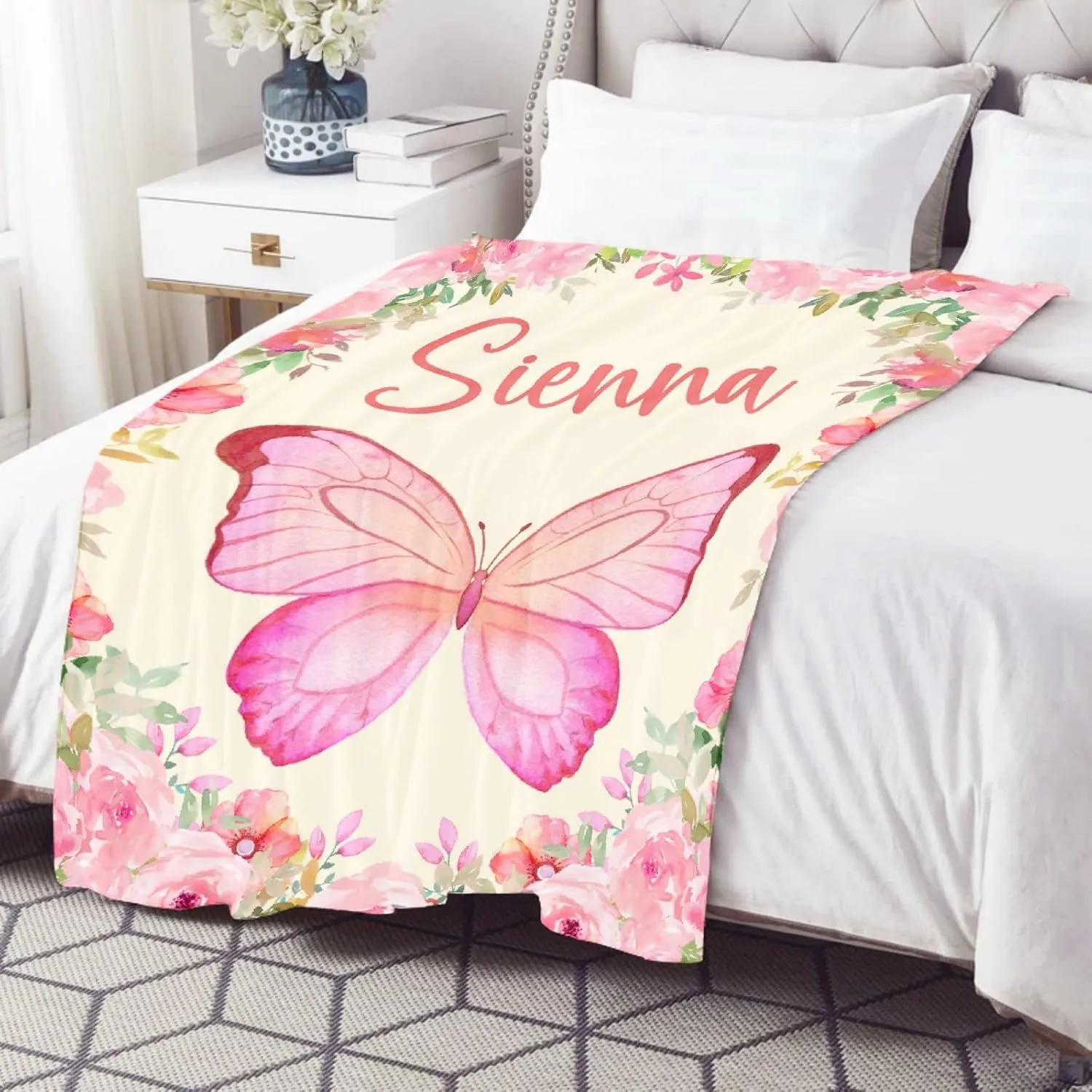 Custom Butterfly Throw Blankets Add Your Own Text Cozy Lightweight Plush Throw Decorative Quilts Throws for Women Men Queen Bed Sofa Couch Personalized Gift 80"x 60" Large for Adult