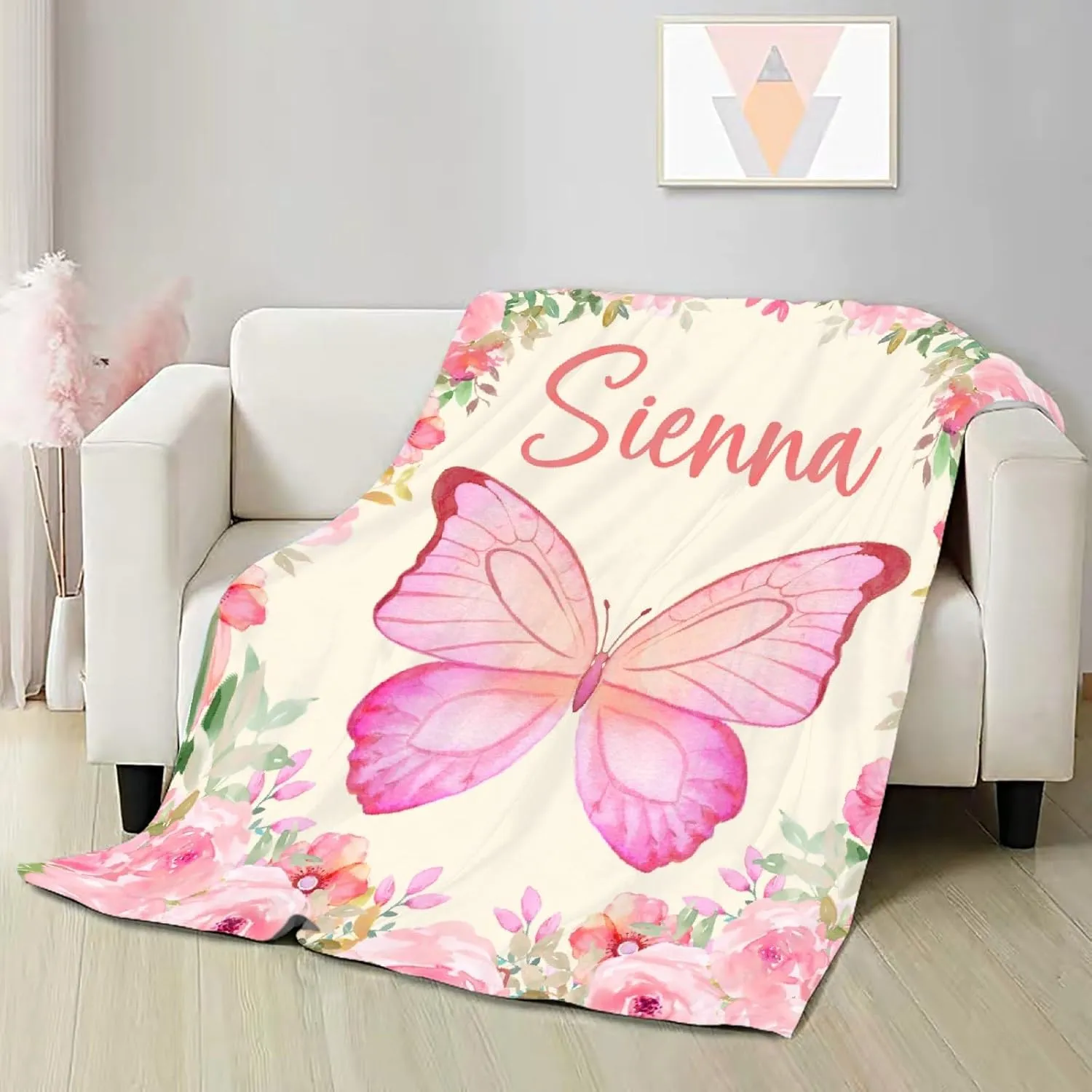 Custom Butterfly Throw Blankets Add Your Own Text Cozy Lightweight Plush Throw Decorative Quilts Throws for Women Men Queen Bed Sofa Couch Personalized Gift 80"x 60" Large for Adult