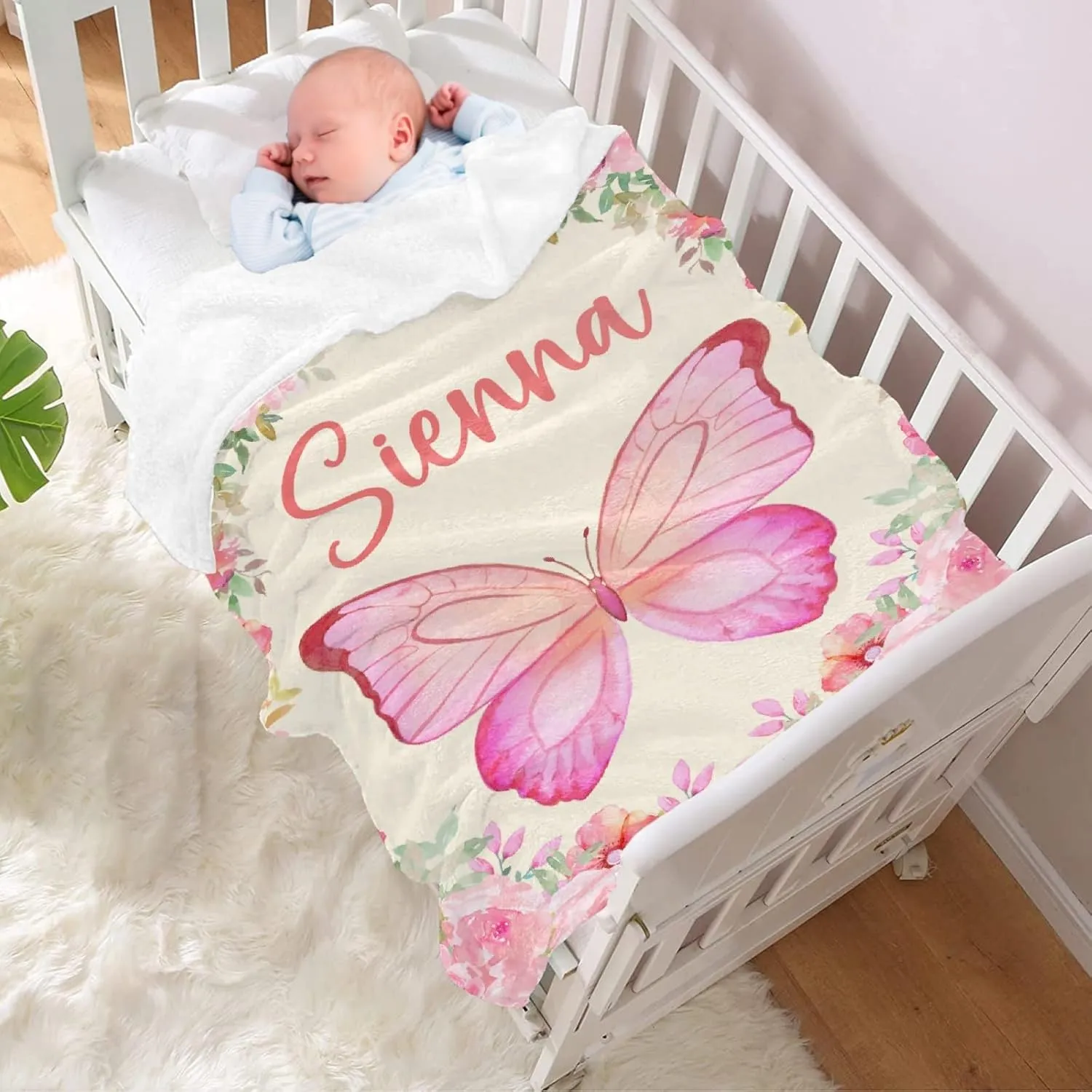 Custom Butterfly Throw Blankets Add Your Own Text Cozy Lightweight Plush Throw Decorative Quilts Throws for Women Men Queen Bed Sofa Couch Personalized Gift 80"x 60" Large for Adult