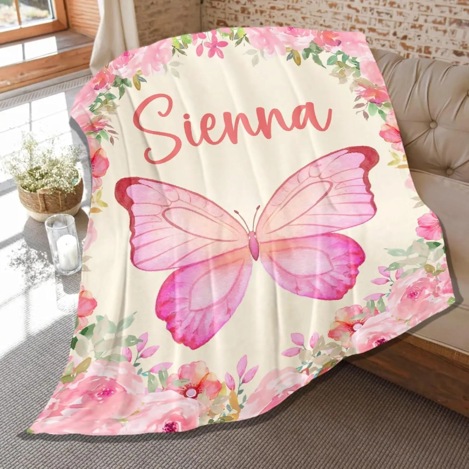 Custom Butterfly Throw Blankets Add Your Own Text Cozy Lightweight Plush Throw Decorative Quilts Throws for Women Men Queen Bed Sofa Couch Personalized Gift 80"x 60" Large for Adult