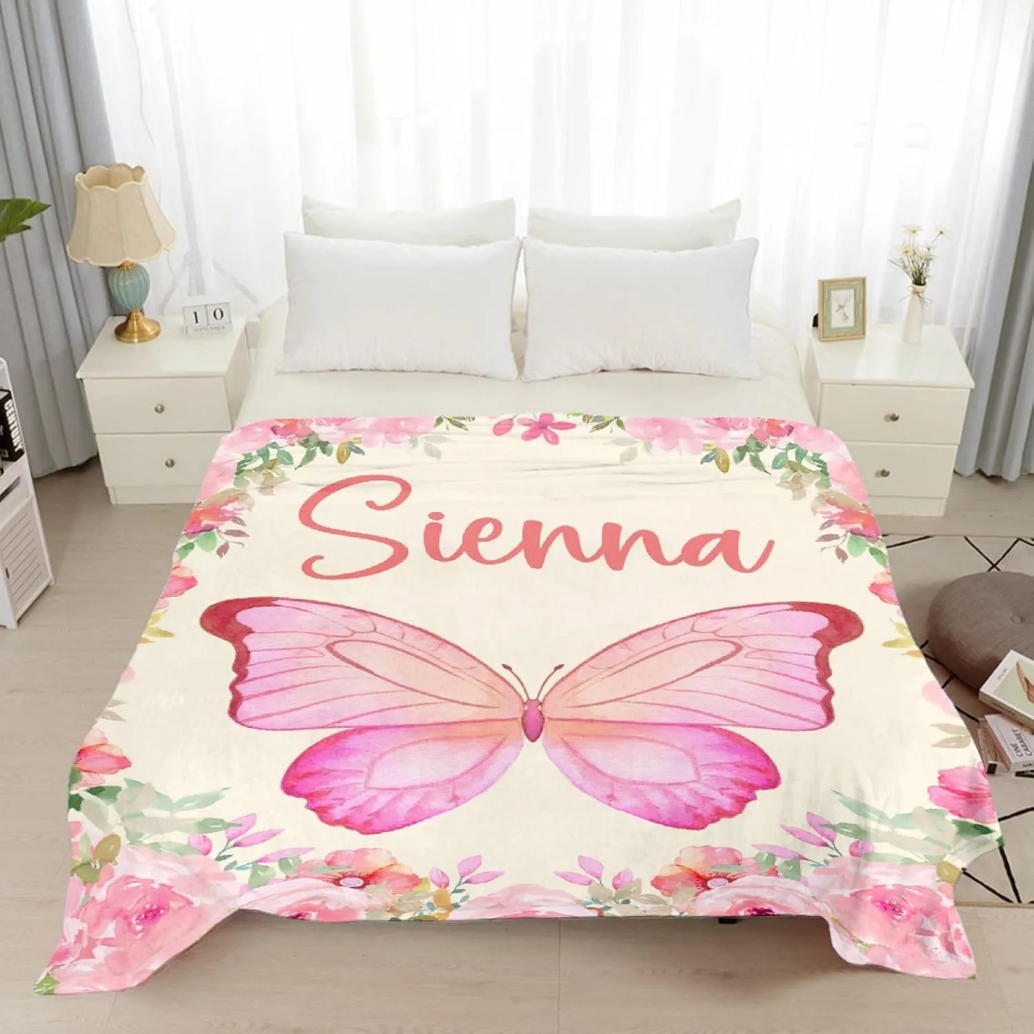 Custom Butterfly Throw Blankets Add Your Own Text Cozy Lightweight Plush Throw Decorative Quilts Throws for Women Men Queen Bed Sofa Couch Personalized Gift 80"x 60" Large for Adult