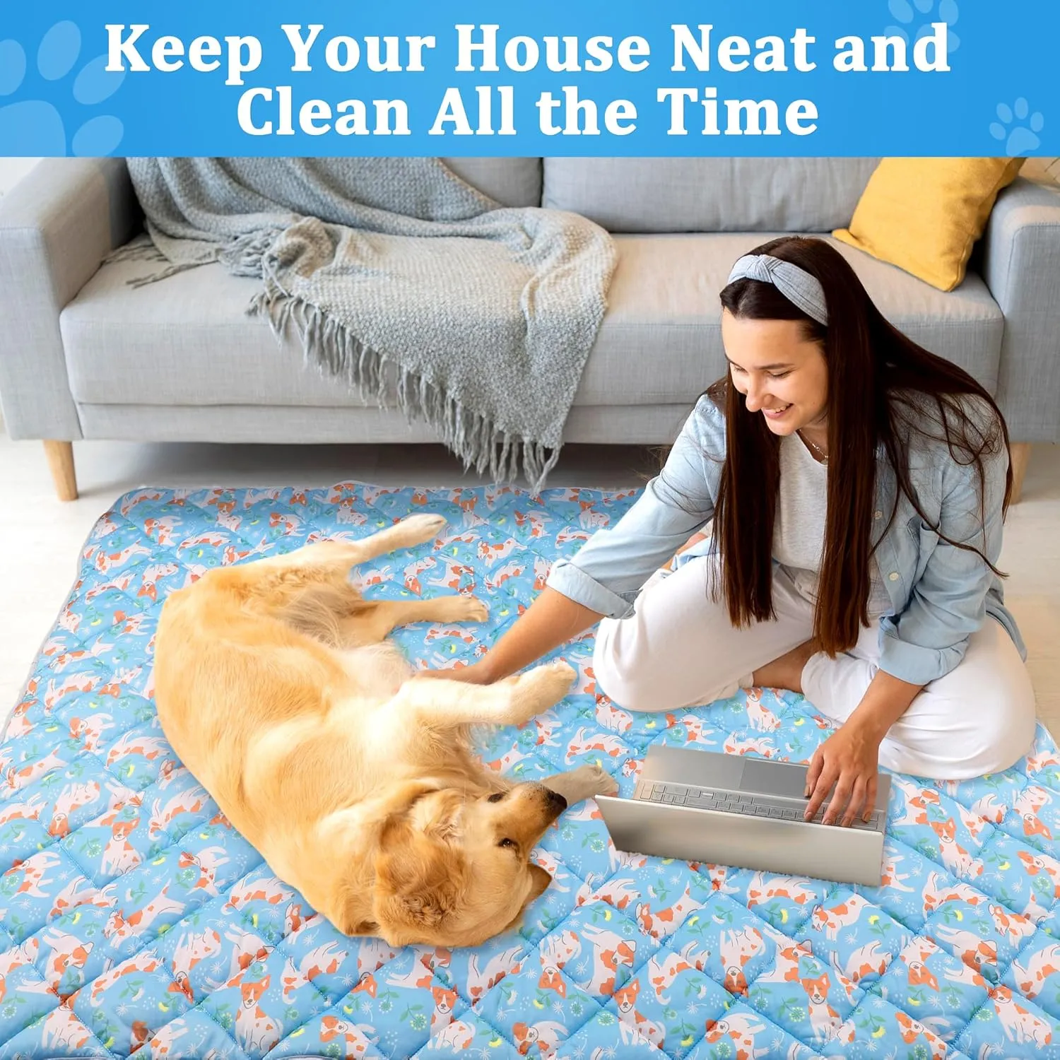 Dog Cooling Mat, Cooling Blanket for Large Dogs Bed Cover, Ice Silk Cooling Pad for Dogs Furniture Protector, Premium Soft Washable Pet Blanket (40"55"/Blue)