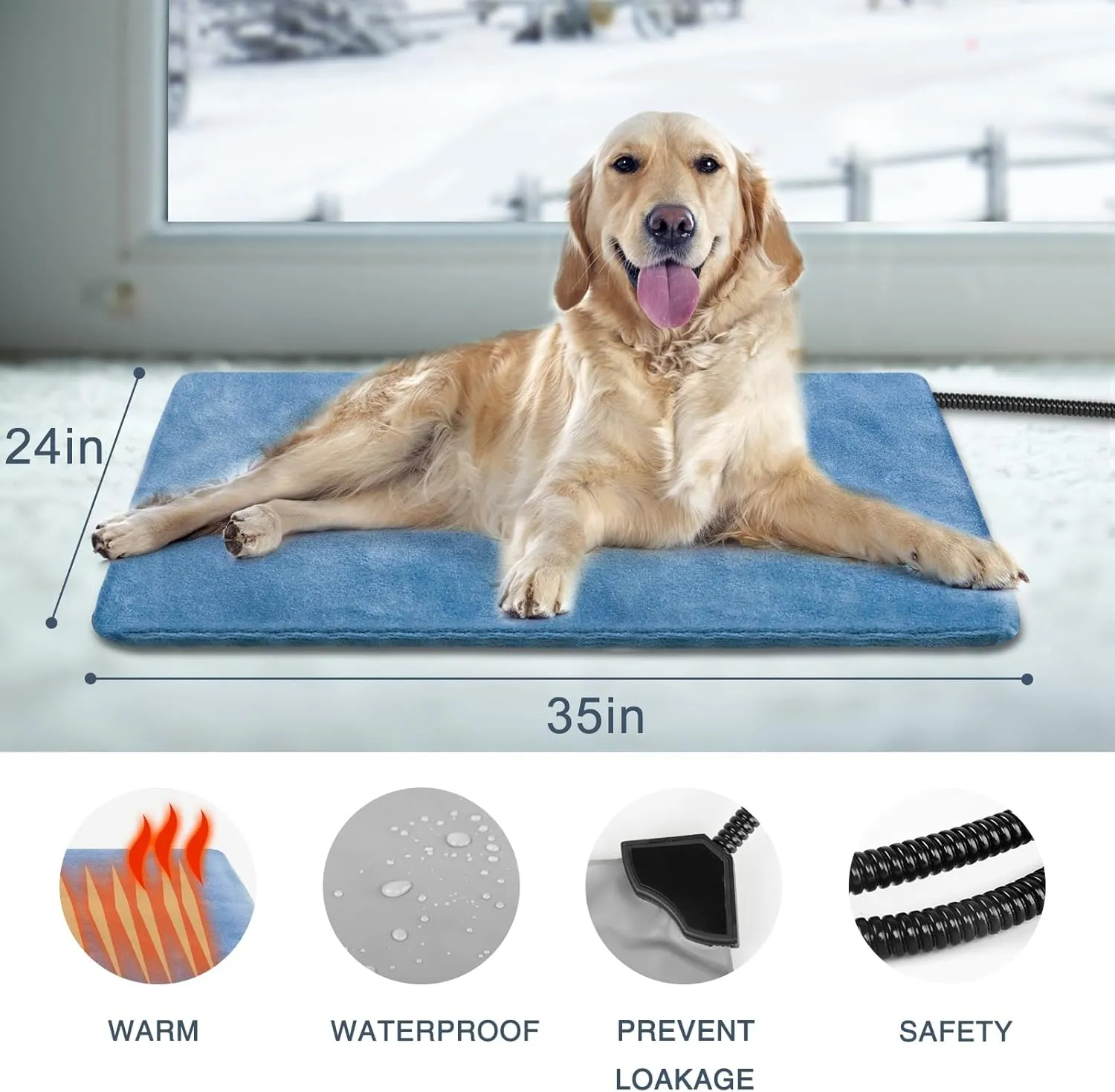 Dog Heating Pad 35X24, Adjustable Temperature for Cats, Waterproof Large With Timer, Electric Pet Bed, Chew Resistant Cord