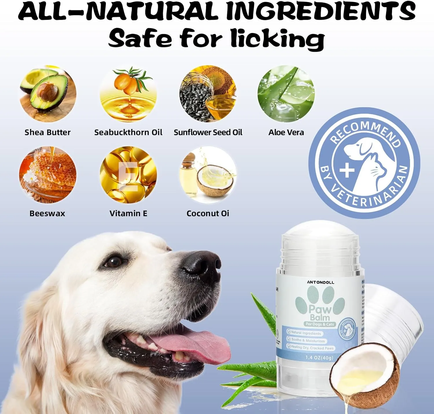 Dog Paw Pad Balm - Natural Lick Safe Cat Dog Paw Balm Soother & Moisturizer for Cracked Dry & Damaged Paws, Nose & Elbows,Dog Nose Balm, Snout Soother for Dogs