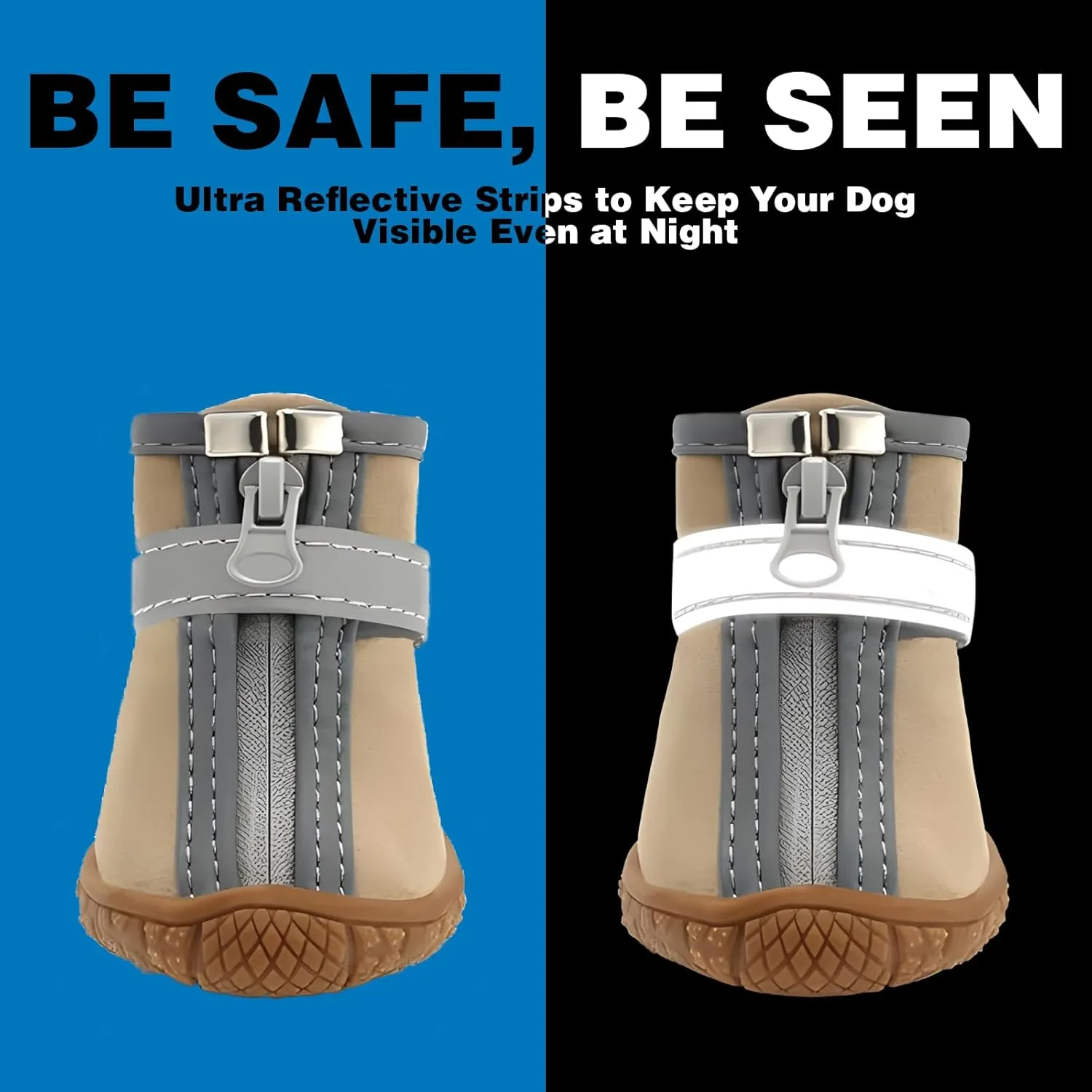 Dog Shoes for Small Dogs, Waterproof Dog Boots Paw Protector for Hot Pavement Winter Snow, Dog Booties with Reflective Strips Rugged Anti-Slip Sole for Hardwood Floors Outdoor Walking Khaki Size 2