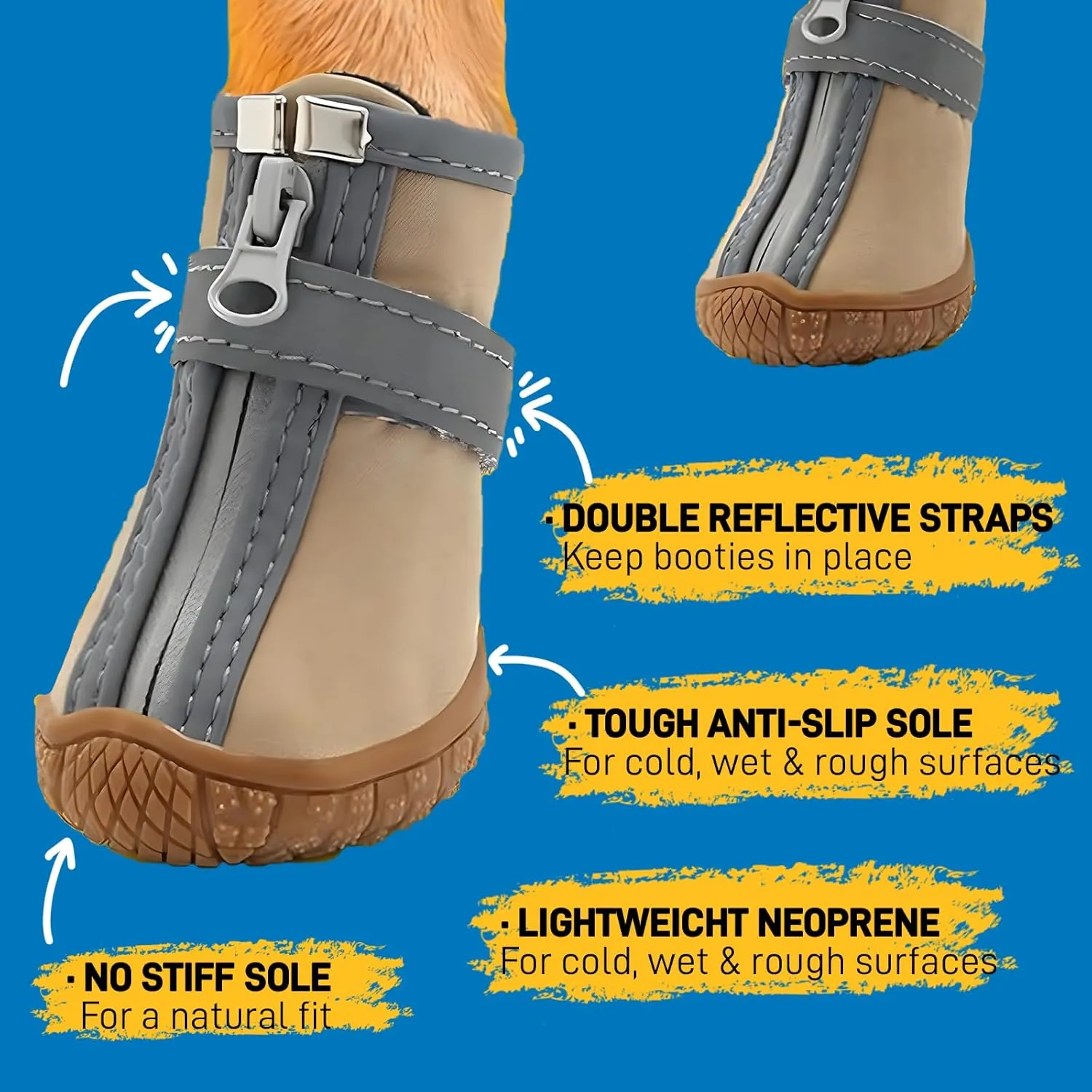 Dog Shoes for Small Dogs, Waterproof Dog Boots Paw Protector for Hot Pavement Winter Snow, Dog Booties with Reflective Strips Rugged Anti-Slip Sole for Hardwood Floors Outdoor Walking Khaki Size 2