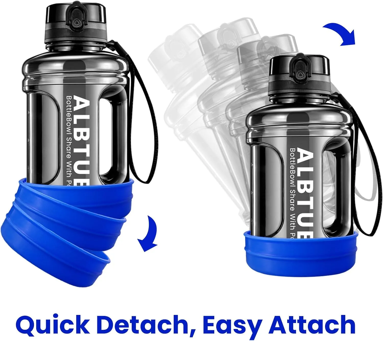 Dog Water Bottle and Bowl for Travel, 50OZ, Mega Capacity, Hydration for You & Your Pup, for Hunting, Hiking, Beach Camping, Park Walking (Blue)