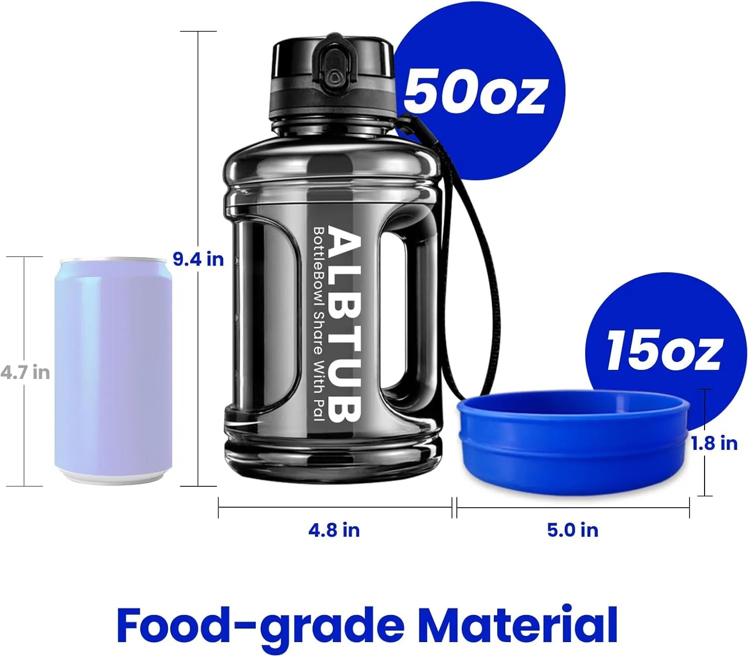 Dog Water Bottle and Bowl for Travel, 50OZ, Mega Capacity, Hydration for You & Your Pup, for Hunting, Hiking, Beach Camping, Park Walking (Blue)