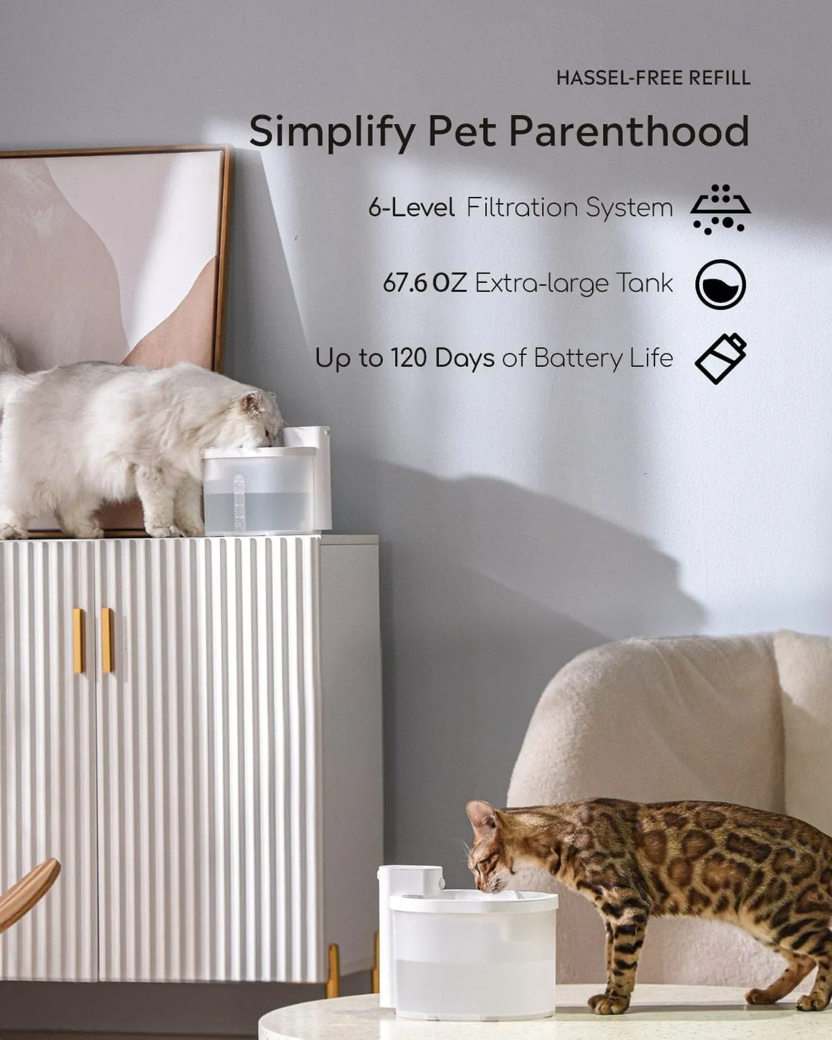 Double ZERO Cat Water Fountain with 2 Filters