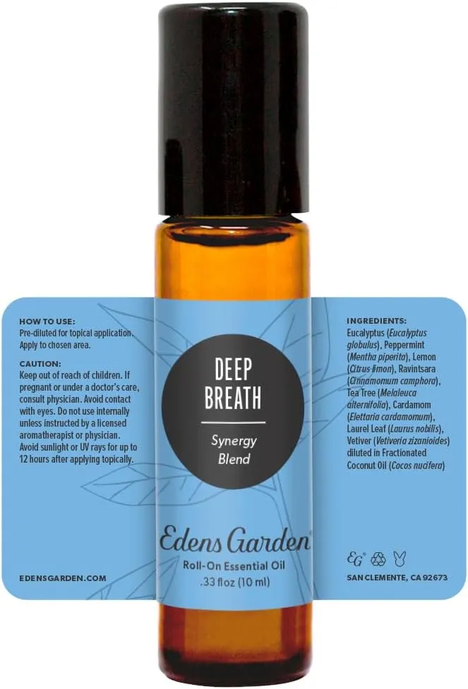 Edens Garden Deep Breath Essential Oil Roll-On Blend- 100% Pure Premium Grade, Natural, Therapeutic, Aromatherapy, Kid & Skin Safe, The Best for Wellness, Relaxation Pre-Diluted 10 ml (.33 fl oz)