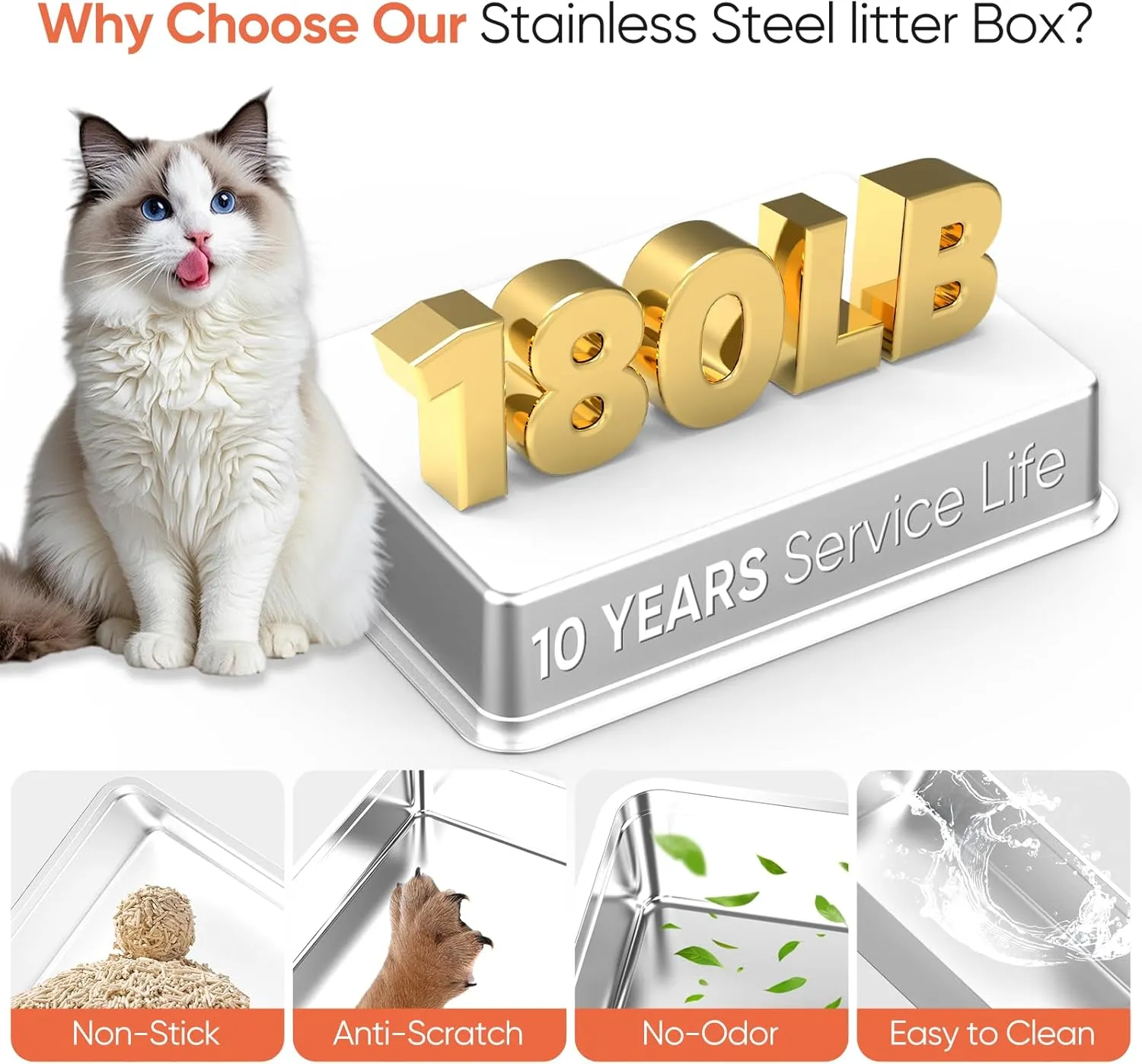 ELEGX XXXL Extra Large 28" L20" W Odor-Control Stainless Steel Cat Litter Box, 4-in-1 Cat Metal Litter Box Set,Enclosed Removable Metal Litter Box with High Sided Enclosure,Mat & Scoop