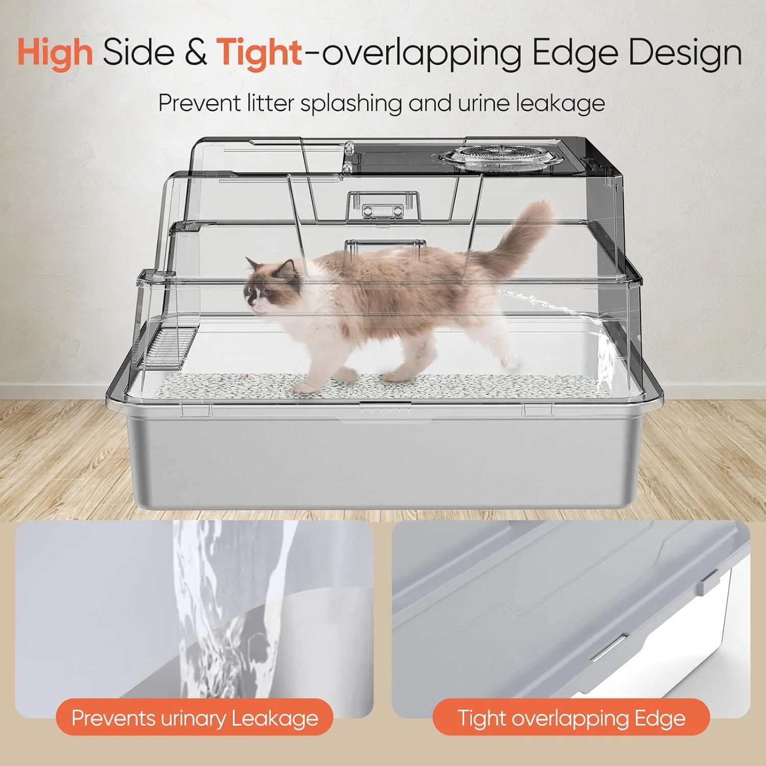 ELEGX XXXL Extra Large 28" L20" W Odor-Control Stainless Steel Cat Litter Box, 4-in-1 Cat Metal Litter Box Set,Enclosed Removable Metal Litter Box with High Sided Enclosure,Mat & Scoop