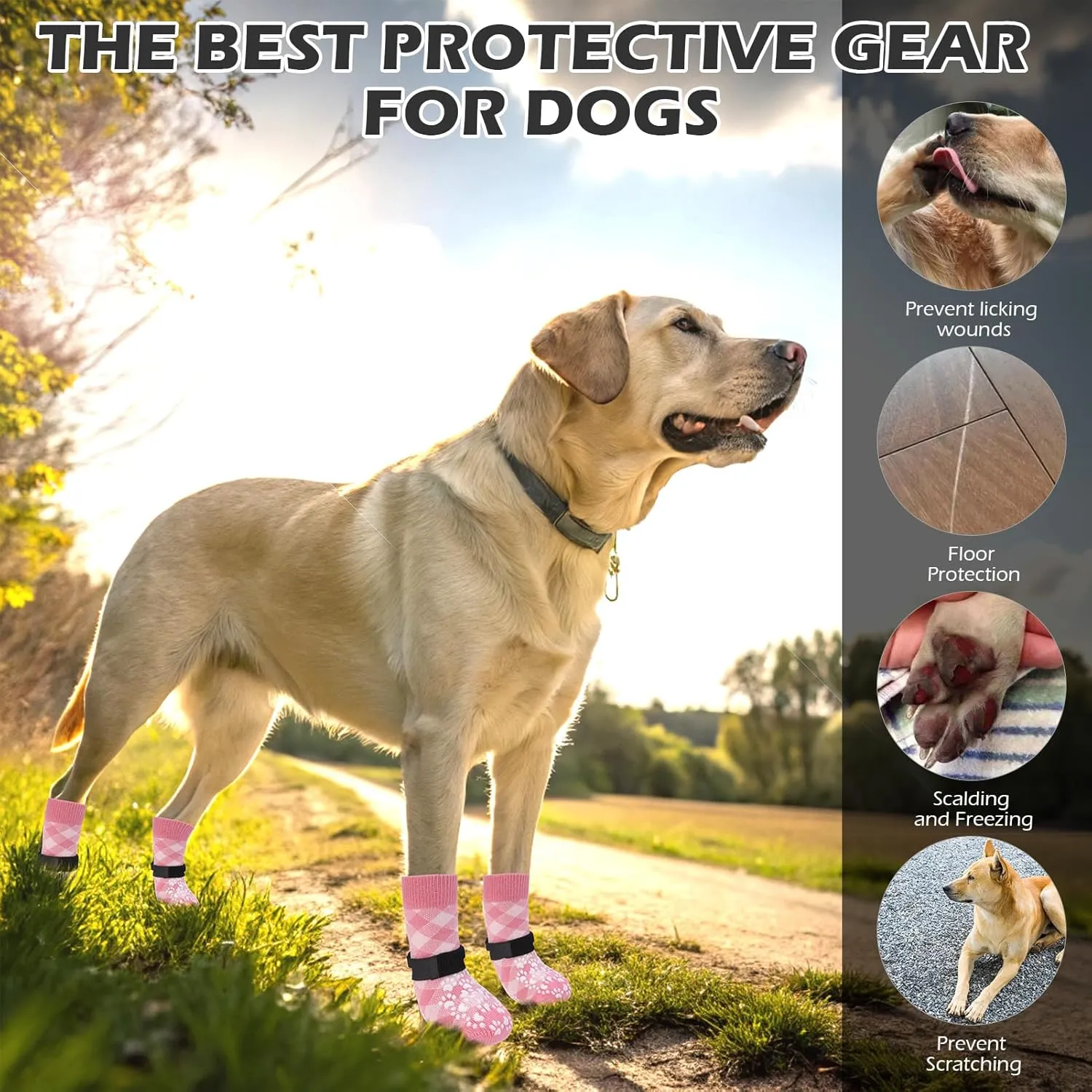 EXPAWLORER Dog Socks for Hot Pavement to Prevent Licking Paws, Anti Slip Doggie Booties Grippy Shoes for Hardwood Floors, Boots & Paw Protectors for Small Medium Large Senior Dogs Pink XL