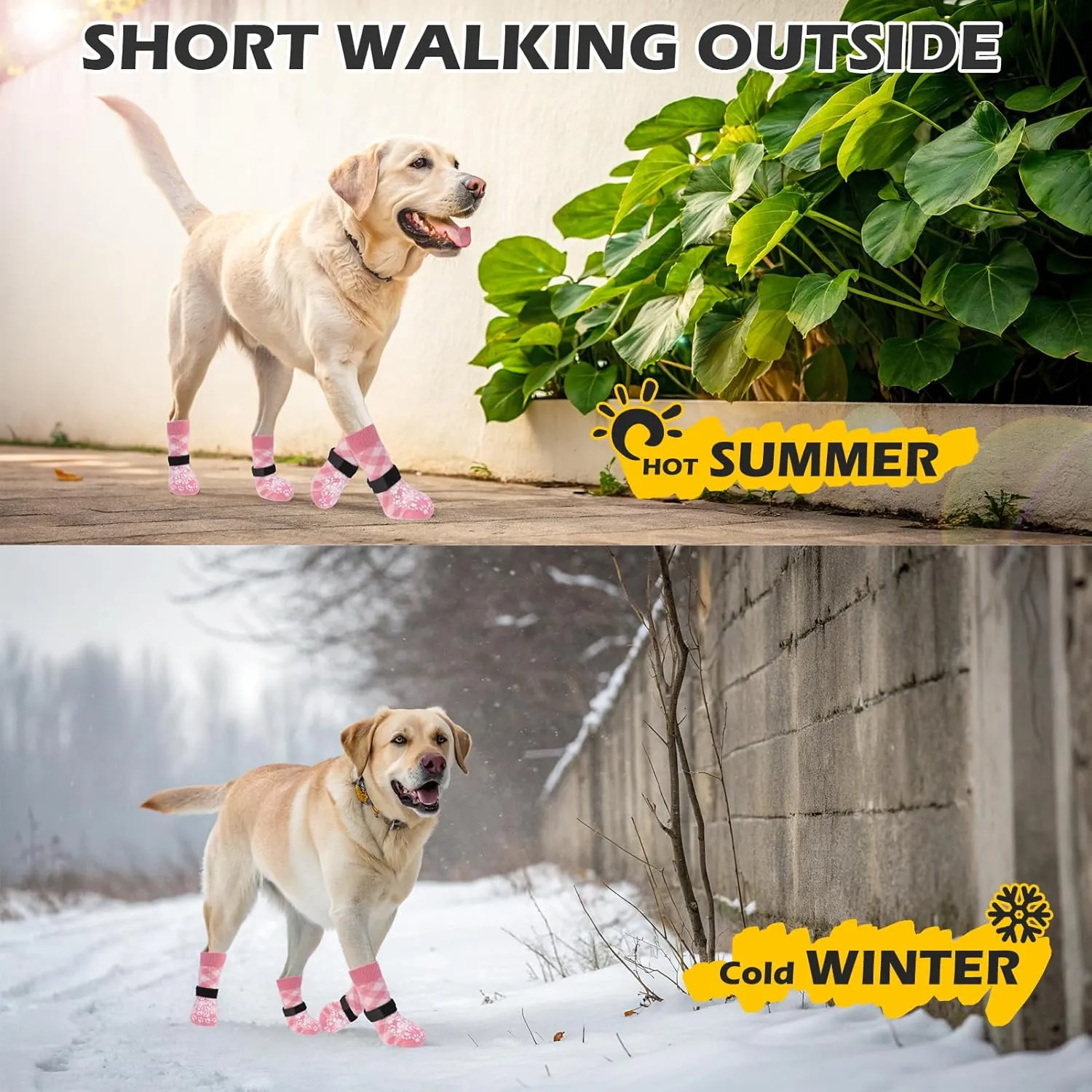 EXPAWLORER Dog Socks for Hot Pavement to Prevent Licking Paws, Anti Slip Doggie Booties Grippy Shoes for Hardwood Floors, Boots & Paw Protectors for Small Medium Large Senior Dogs Pink XL