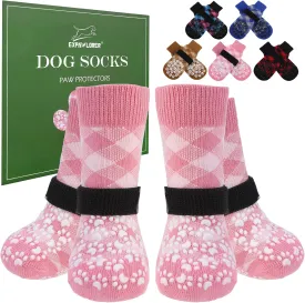 EXPAWLORER Dog Socks for Hot Pavement to Prevent Licking Paws, Anti Slip Doggie Booties Grippy Shoes for Hardwood Floors, Boots & Paw Protectors for Small Medium Large Senior Dogs Pink XL