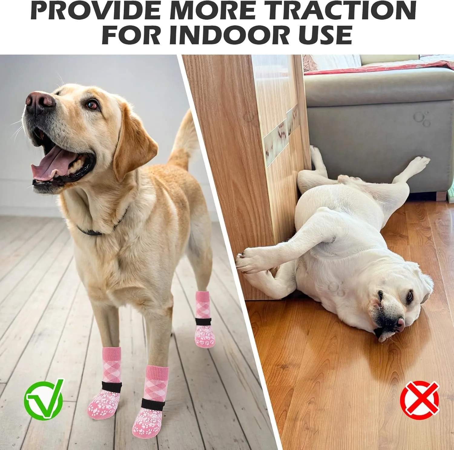 EXPAWLORER Dog Socks for Hot Pavement to Prevent Licking Paws, Anti Slip Doggie Booties Grippy Shoes for Hardwood Floors, Boots & Paw Protectors for Small Medium Large Senior Dogs Pink XL