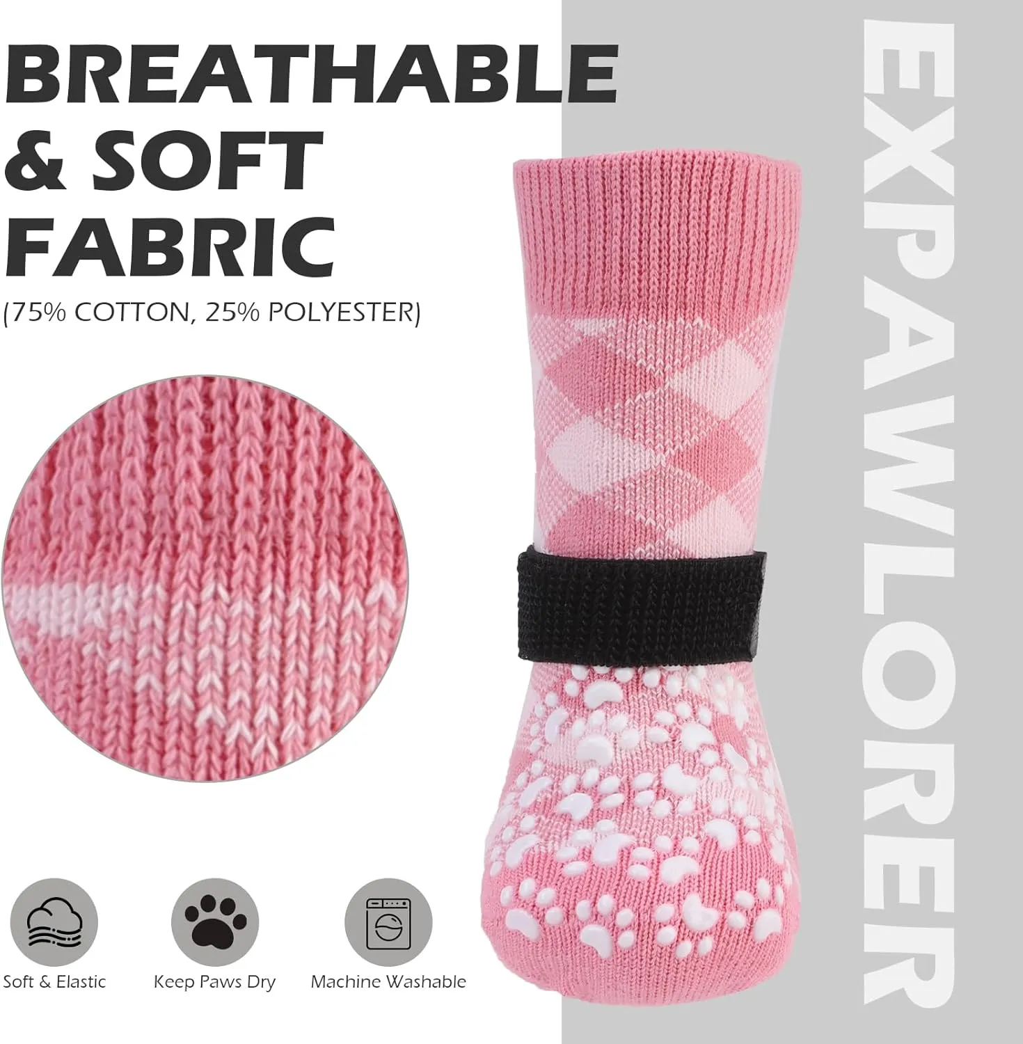 EXPAWLORER Dog Socks for Hot Pavement to Prevent Licking Paws, Anti Slip Doggie Booties Grippy Shoes for Hardwood Floors, Boots & Paw Protectors for Small Medium Large Senior Dogs Pink XL