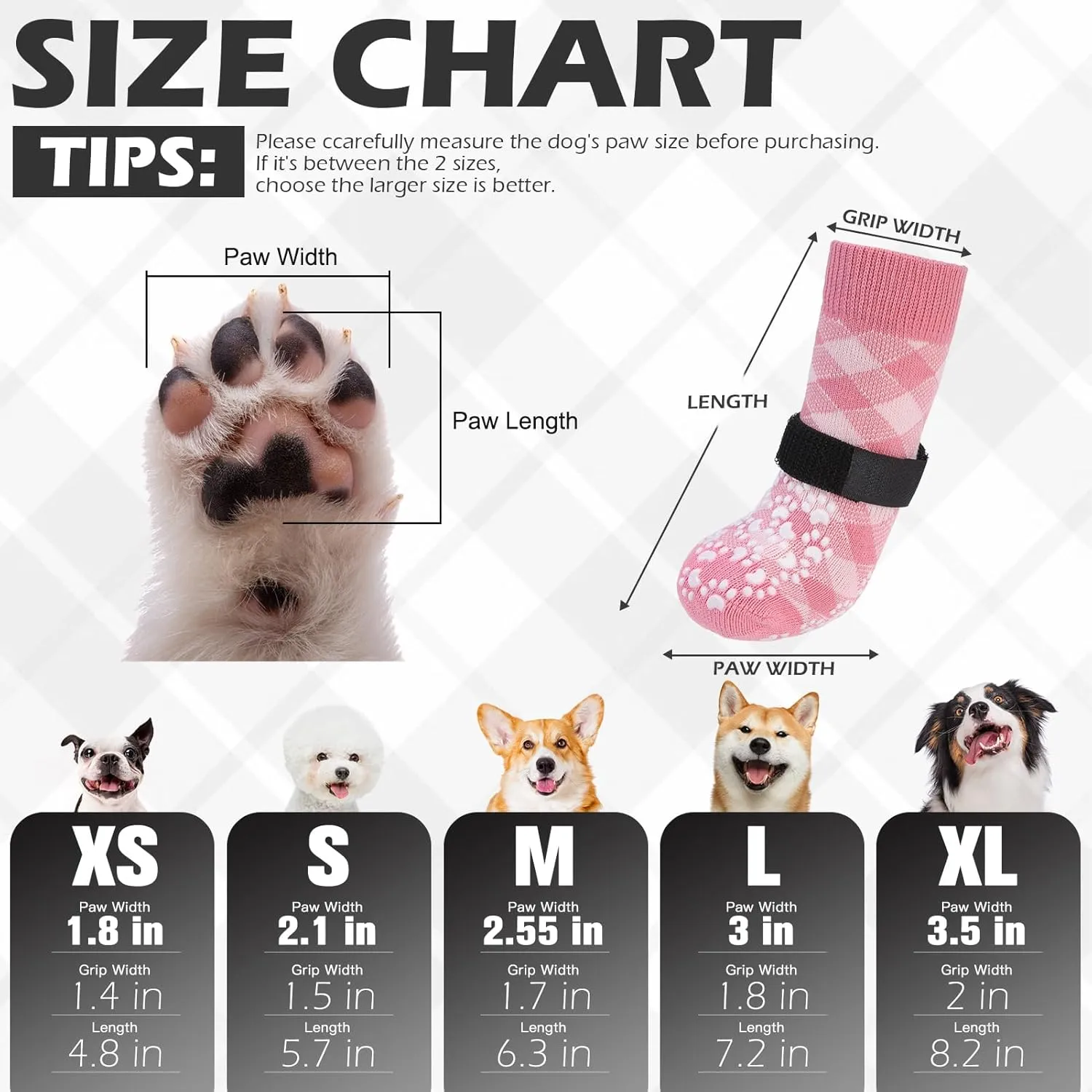 EXPAWLORER Dog Socks for Hot Pavement to Prevent Licking Paws, Anti Slip Doggie Booties Grippy Shoes for Hardwood Floors, Boots & Paw Protectors for Small Medium Large Senior Dogs Pink XL