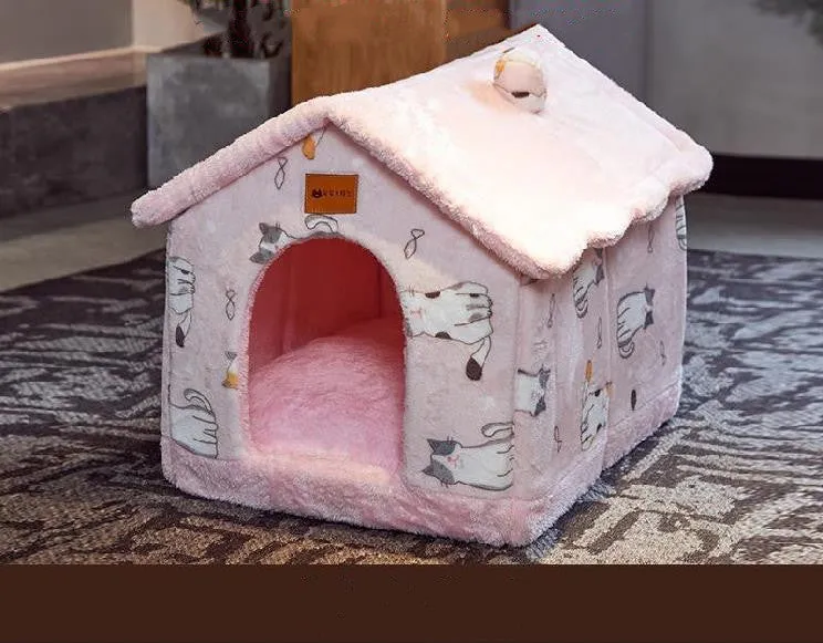 Foldable Dog House Pet Cat Bed Winter Dog Villa Sleep Kennel Enclosed Cave