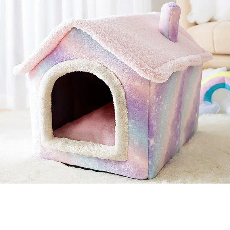 Foldable Dog House Pet Cat Bed Winter Dog Villa Sleep Kennel Enclosed Cave