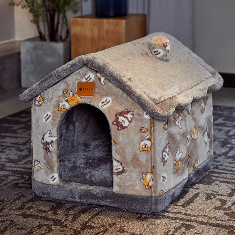 Foldable Dog House Pet Cat Bed Winter Dog Villa Sleep Kennel Enclosed Cave
