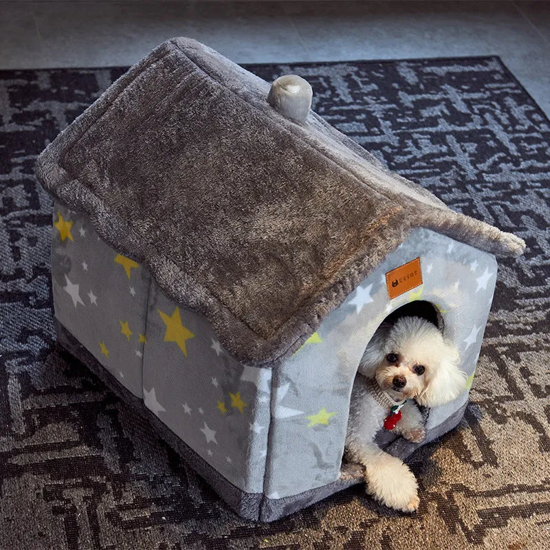 Foldable Dog House Pet Cat Bed Winter Dog Villa Sleep Kennel Enclosed Cave