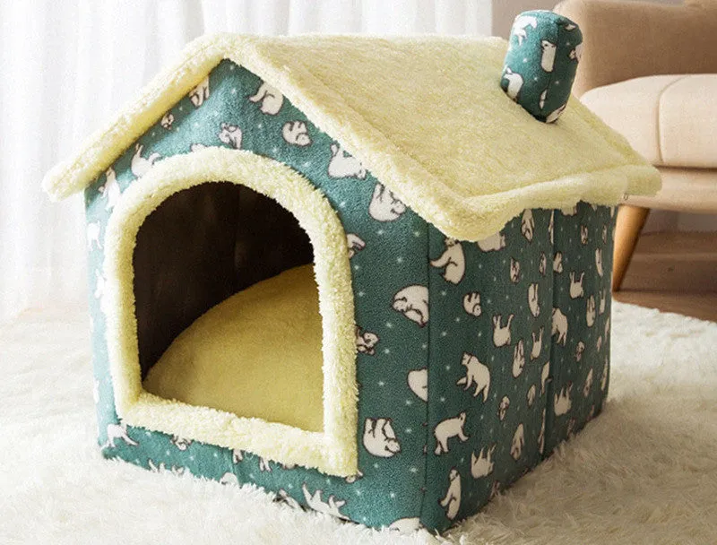 Foldable Dog House Pet Cat Bed Winter Dog Villa Sleep Kennel Enclosed Cave