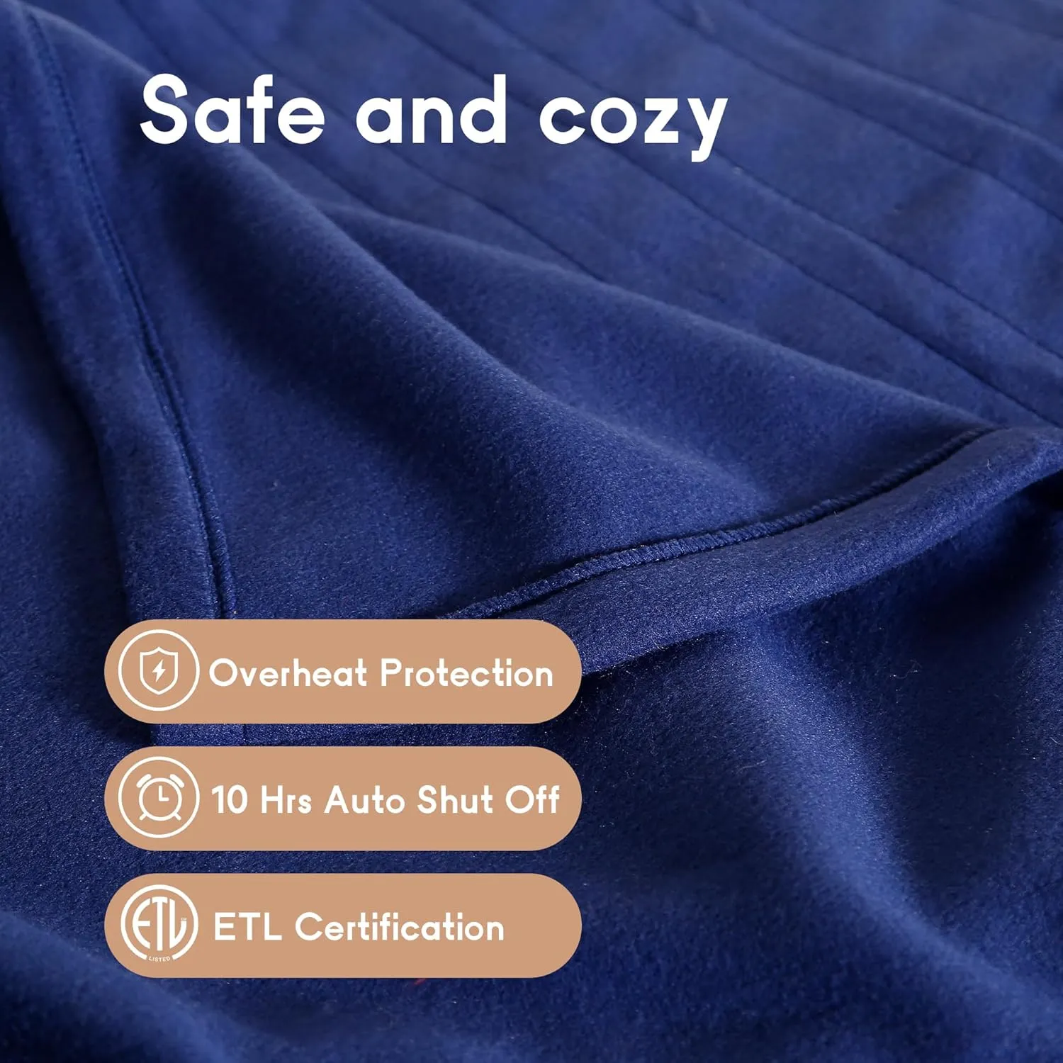 Heated Blanket Electric Blanket Full Size 72''x84'', 4 Heating Levels 10 Hrs Auto Shut Off Soft Warmer Blanket ETL Certification - Dark Blue