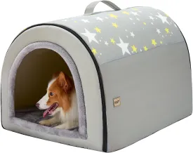 Jiupety 2 in 1 Dog House Indoor, Comfy Cave Bed Covered Dog Bed, Portable House for Medium and Large Dogs, 2XL(35"27"26"), Up to 70 Lb, Grey