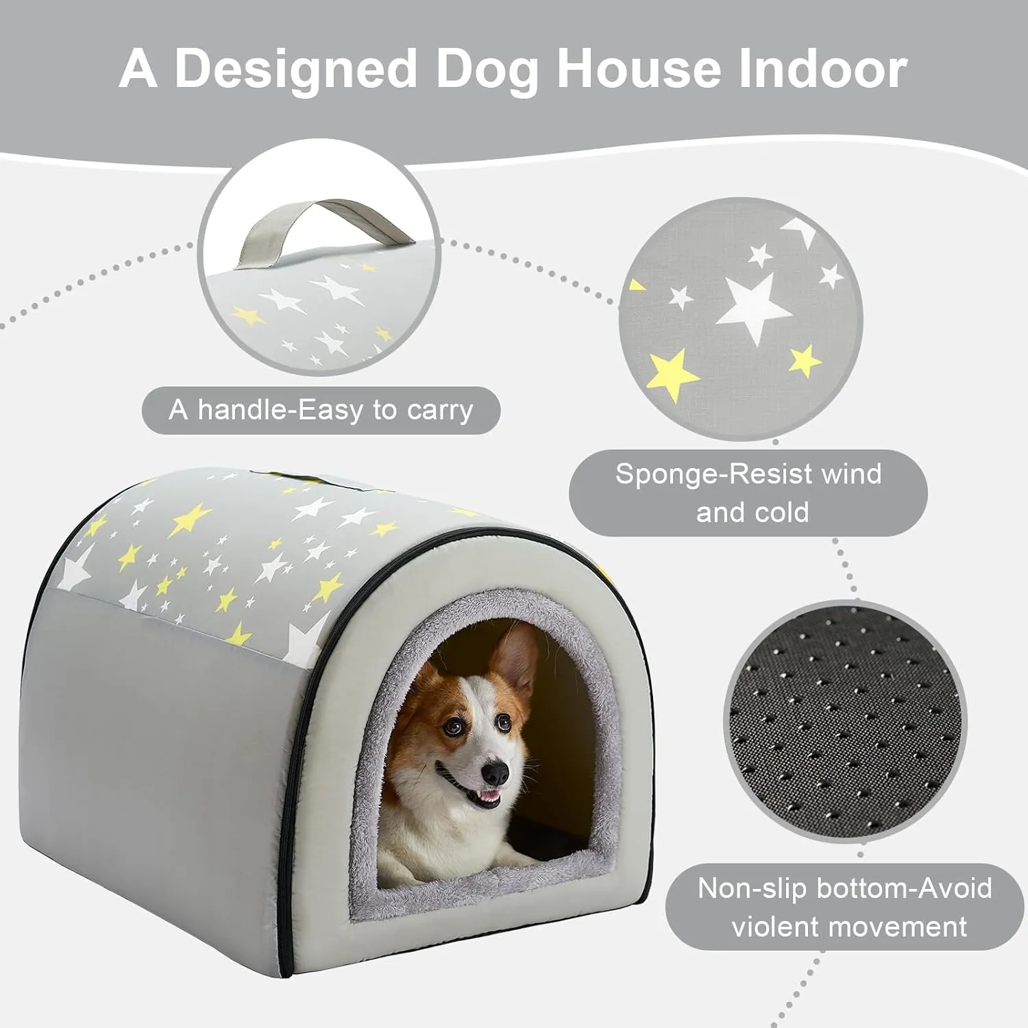 Jiupety 2 in 1 Dog House Indoor, Comfy Cave Bed Covered Dog Bed, Portable House for Medium and Large Dogs, 2XL(35"27"26"), Up to 70 Lb, Grey