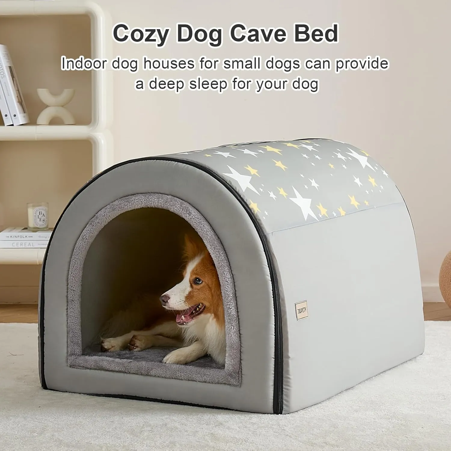 Jiupety 2 in 1 Dog House Indoor, Comfy Cave Bed Covered Dog Bed, Portable House for Medium and Large Dogs, 2XL(35"27"26"), Up to 70 Lb, Grey
