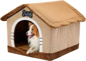 Jiupety Indoor Dog House with Frame, Large Dog Cave Bed, Insulated Cozy, Suitable for 25-60 lb, Large Plus (30"26"25"), Brown