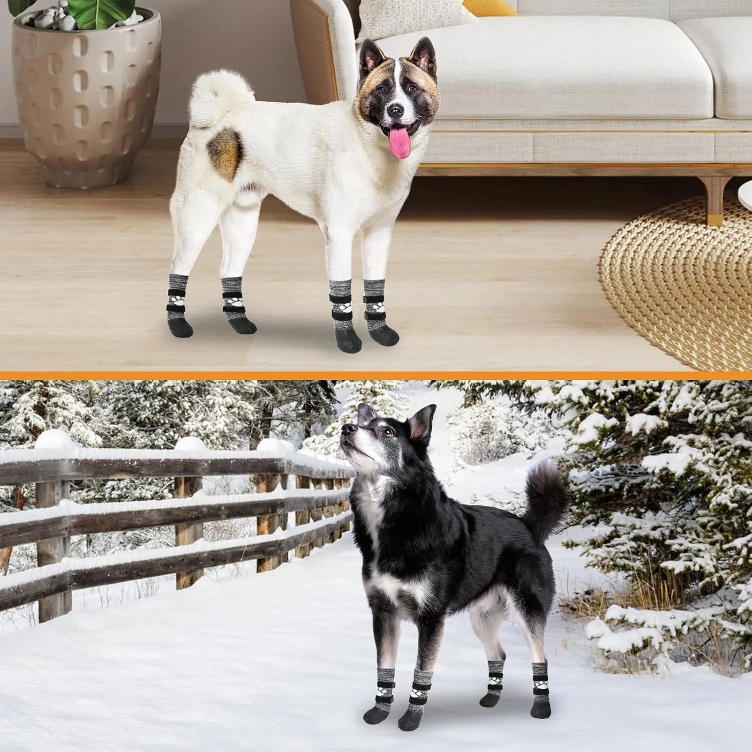 KOOLTAIL Anti Slip Dog Socks to Prevent Licking Paws for Hot/Clod Pavement,Waterproof Long Snow Dog Boots&Paw Protectors with Straps Traction Control for Hardwood Floor for Small Medium Large DogsM