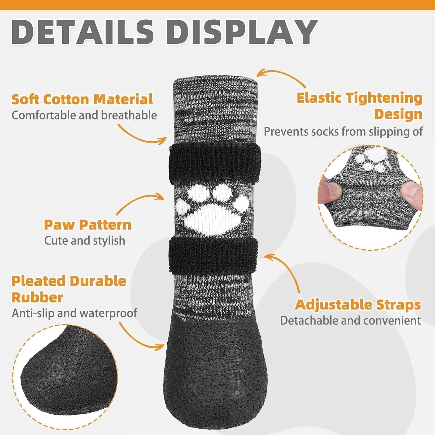 KOOLTAIL Anti Slip Dog Socks to Prevent Licking Paws for Hot/Clod Pavement,Waterproof Long Snow Dog Boots&Paw Protectors with Straps Traction Control for Hardwood Floor for Small Medium Large DogsM