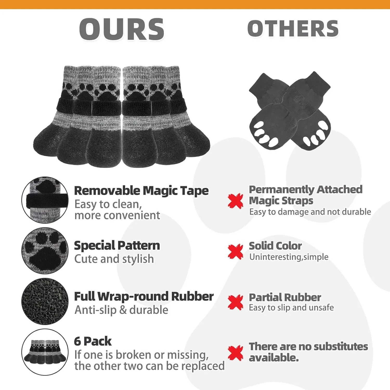 KOOLTAIL Dog Socks to Prevent Licking Paws for Hardwood Floors, Anti Slip Waterproof Dog Boots & Paw Protector Traction Shoes with Toe Grips for Small Medium Large Senior Dogs Grey L