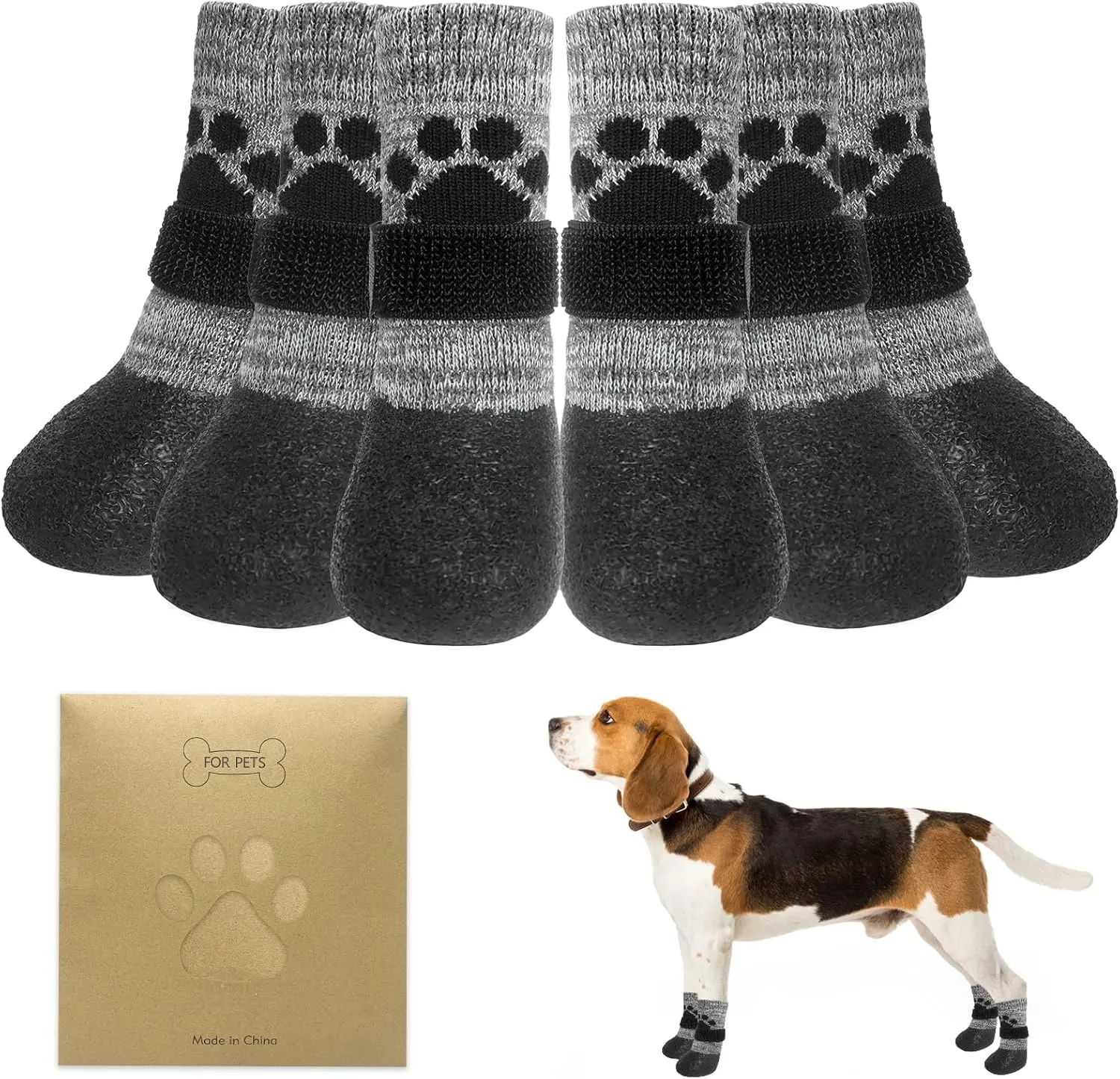 KOOLTAIL Dog Socks to Prevent Licking Paws for Hardwood Floors, Anti Slip Waterproof Dog Boots & Paw Protector Traction Shoes with Toe Grips for Small Medium Large Senior Dogs Grey L