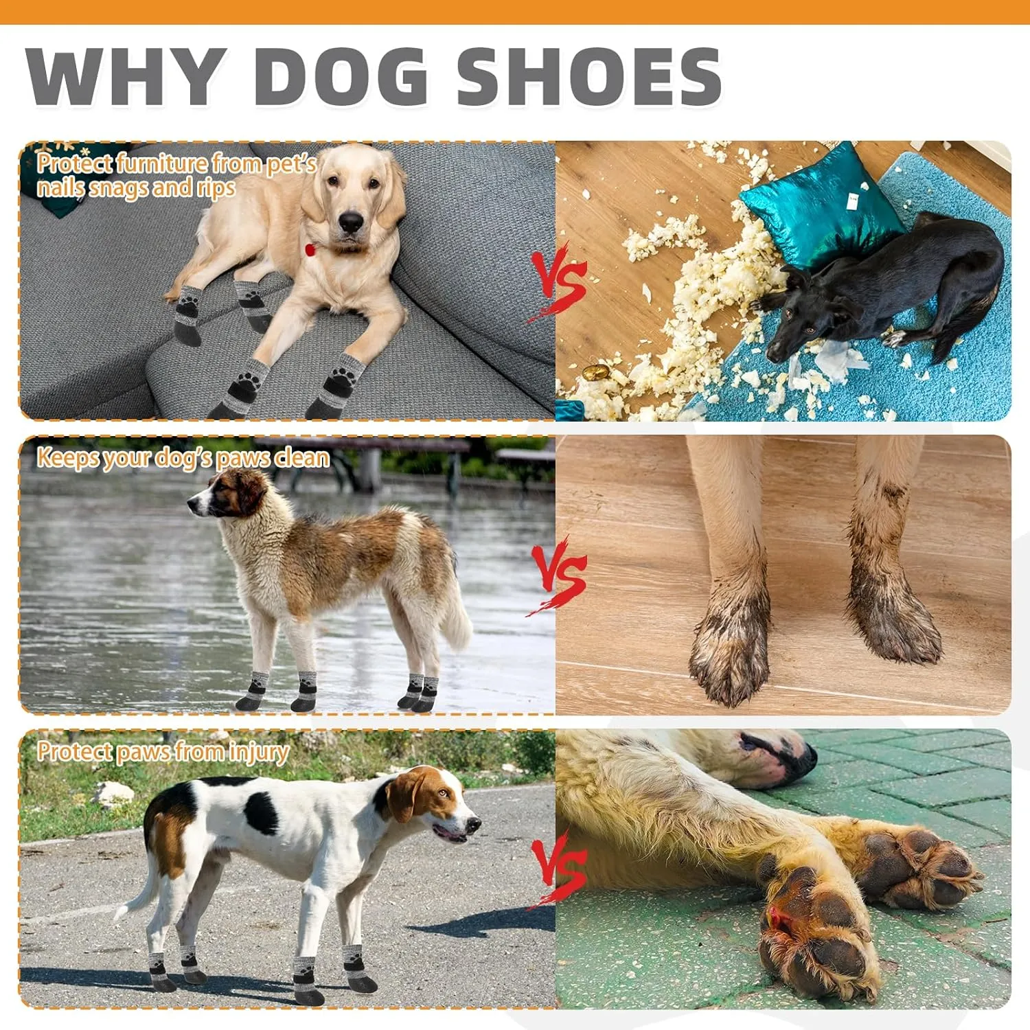 KOOLTAIL Dog Socks to Prevent Licking Paws for Hardwood Floors, Anti Slip Waterproof Dog Boots & Paw Protector Traction Shoes with Toe Grips for Small Medium Large Senior Dogs Grey L