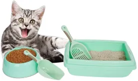 Large Cat Starter Kit 4PCS Set Includes Bowl,Shovel,Litter Tray and Spoon for Kitties
