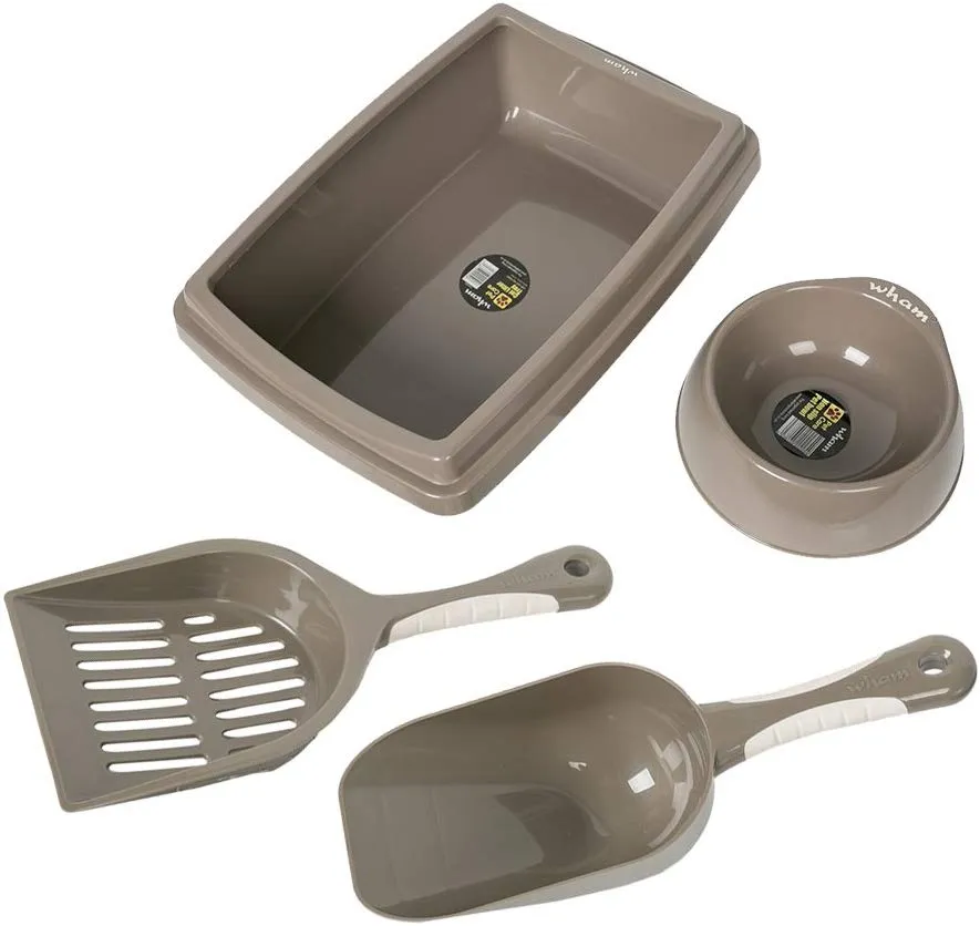 Large Cat Starter Kit 4PCS Set Includes Bowl,Shovel,Litter Tray and Spoon for Kitties
