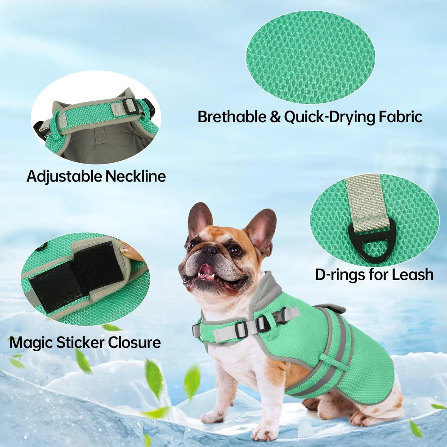 Lelepet Dog Cooling Vest for Large Dogs Lightweight Breathable Cooling Dog Vest with Adjustable Straps Summer Dogs Shirt Reflective Harness Vest with D-Rings for Hiking, Beach, Backyard, XXL, Green