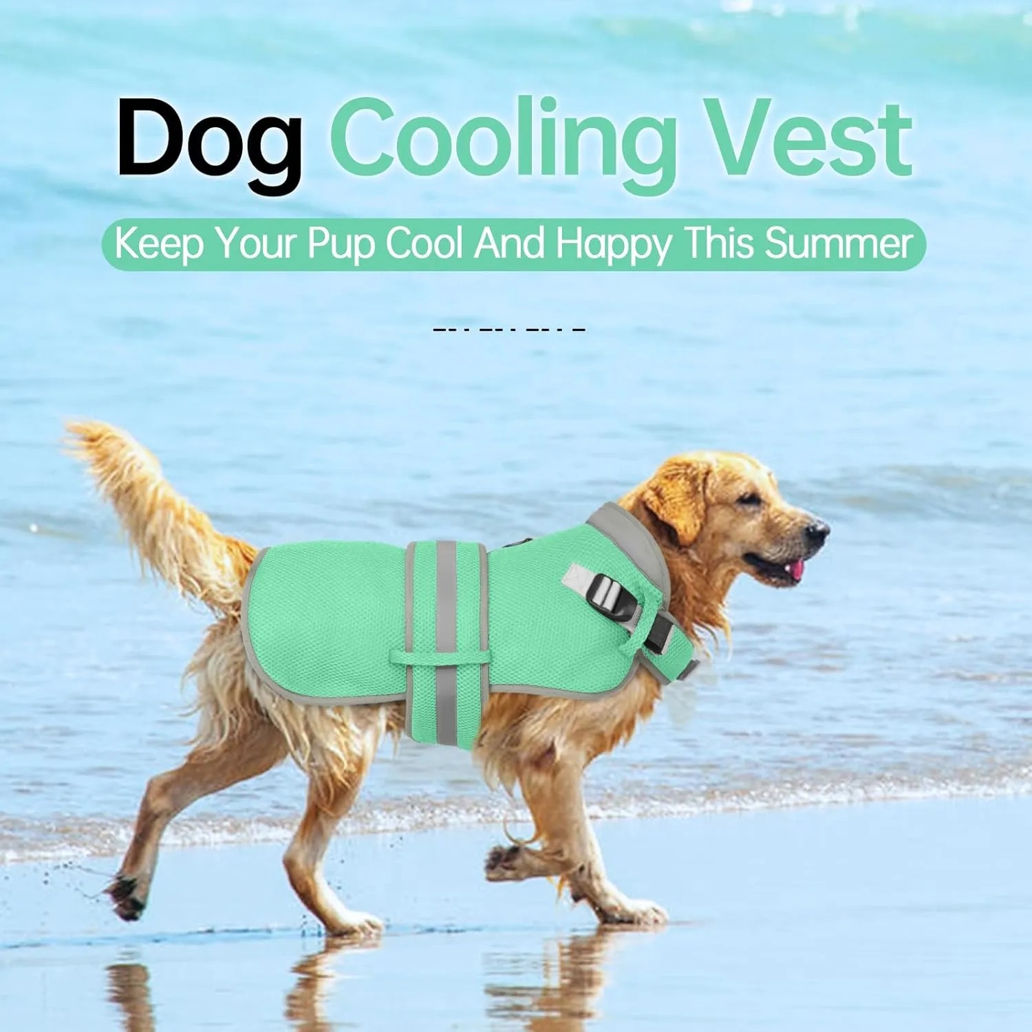 Lelepet Dog Cooling Vest for Large Dogs Lightweight Breathable Cooling Dog Vest with Adjustable Straps Summer Dogs Shirt Reflective Harness Vest with D-Rings for Hiking, Beach, Backyard, XXL, Green