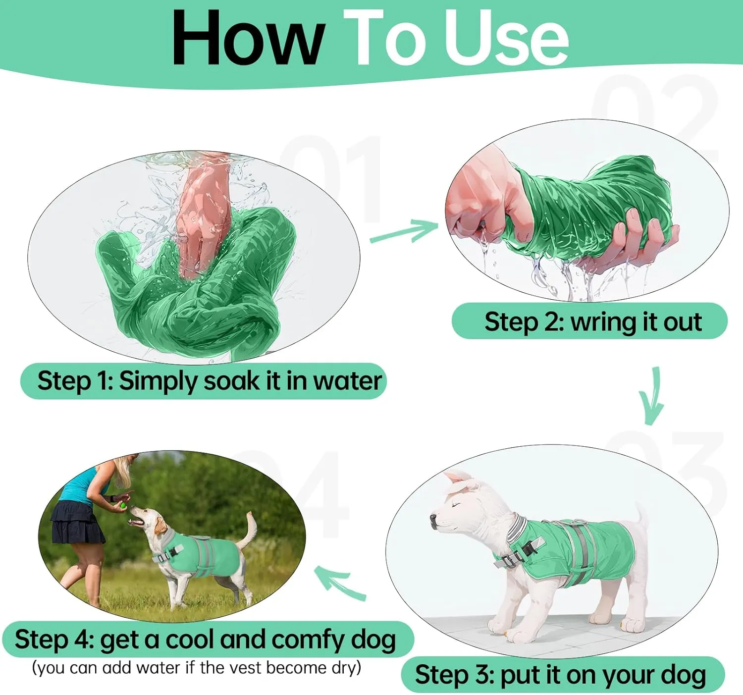 Lelepet Dog Cooling Vest for Large Dogs Lightweight Breathable Cooling Dog Vest with Adjustable Straps Summer Dogs Shirt Reflective Harness Vest with D-Rings for Hiking, Beach, Backyard, XXL, Green