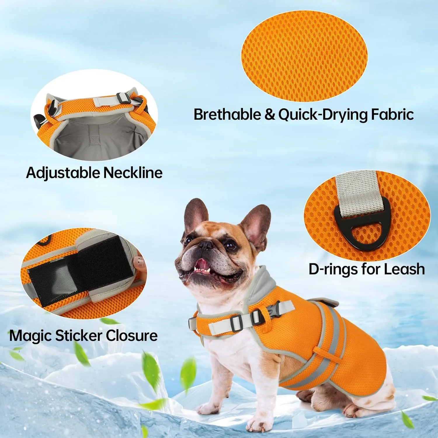 Lelepet Dog Cooling Vest for Large Dogs Lightweight Breathable Cooling Dog Vest with Adjustable Straps Summer Dogs Shirt Reflective Harness Vest with D-Rings for Hiking, Beach, Backyard, XXL, Orange
