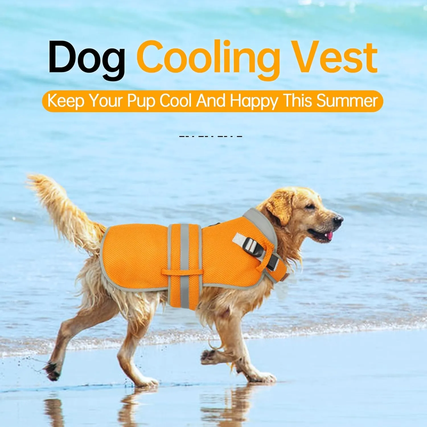 Lelepet Dog Cooling Vest for Large Dogs Lightweight Breathable Cooling Dog Vest with Adjustable Straps Summer Dogs Shirt Reflective Harness Vest with D-Rings for Hiking, Beach, Backyard, XXL, Orange