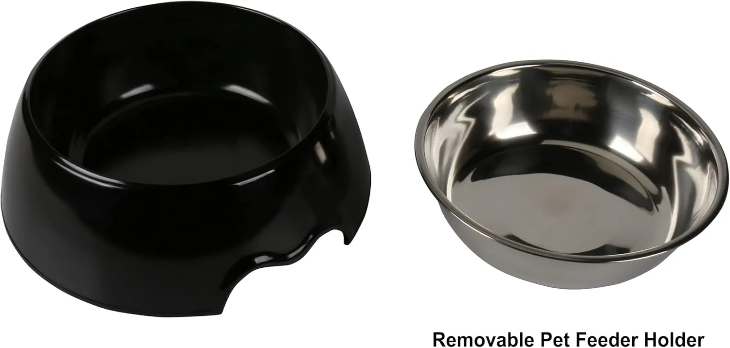 M&BGWPP Melamine Plastic Dog Food Bowl, Non Skid BaseAnti-Slip Pet Feeder Bowls, 2-in-1 Removable Stainless Steel Pet Feeder Holder for Dogs and Cats (28oz 8.66in*2.83in, Black)