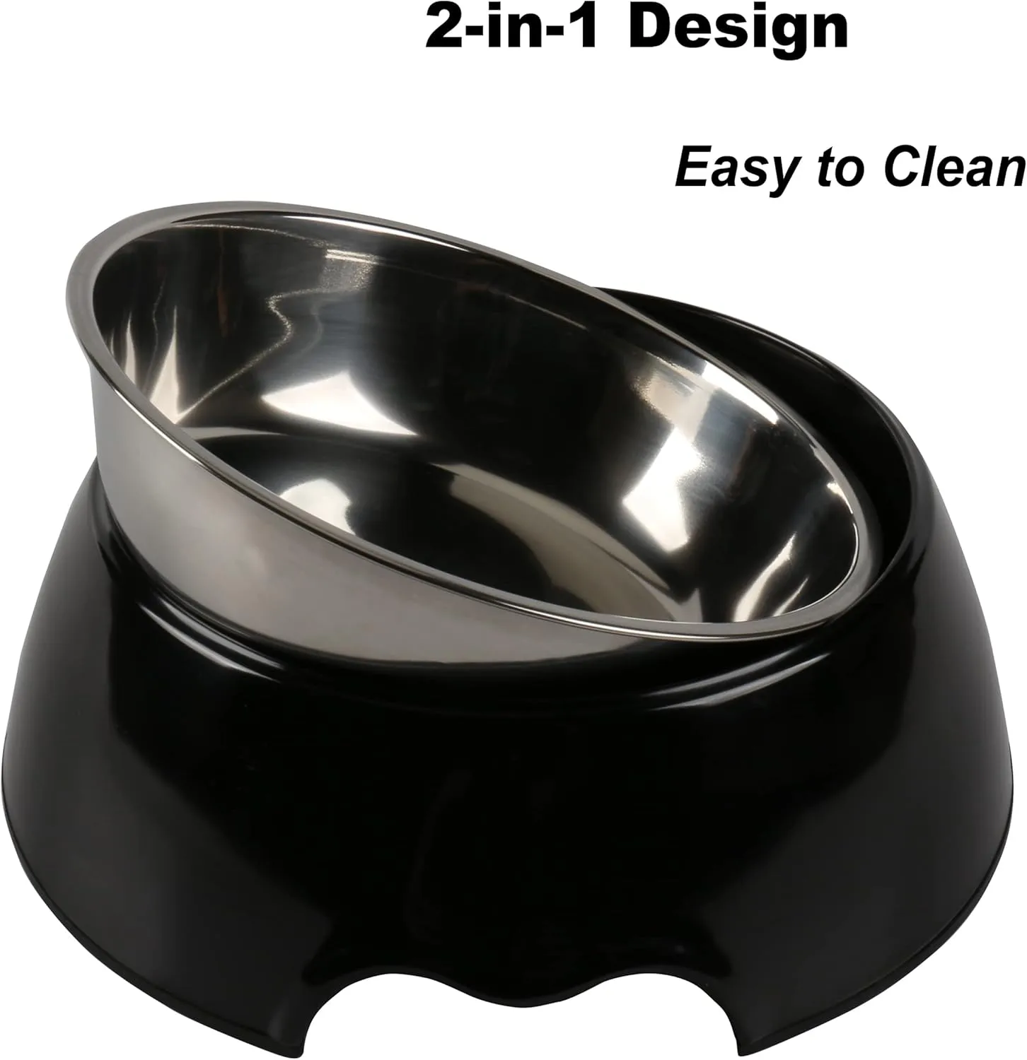 M&BGWPP Melamine Plastic Dog Food Bowl, Non Skid BaseAnti-Slip Pet Feeder Bowls, 2-in-1 Removable Stainless Steel Pet Feeder Holder for Dogs and Cats (28oz 8.66in*2.83in, Black)