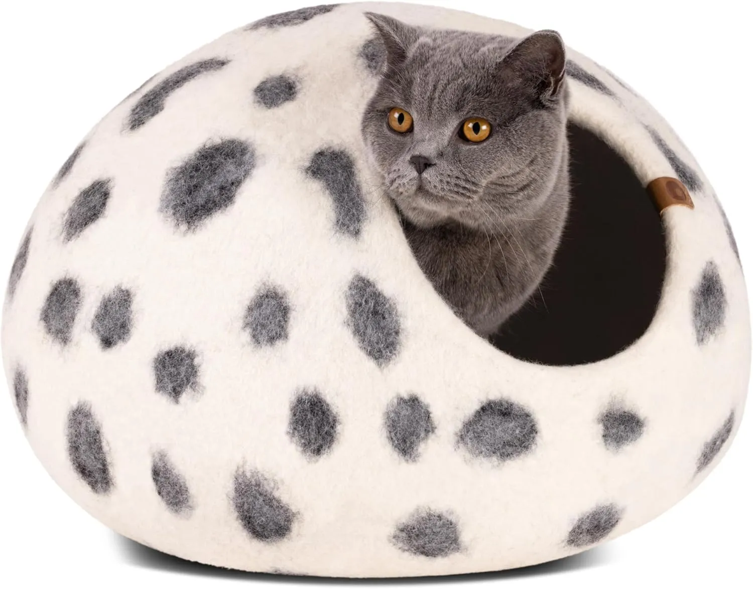 MEOWFIA Cat Cave  Premium Felt Cat Bed for Indoor Cats, Handmade 100% Merino Wool (Vivid Shades) (Large, Snow Leopard)