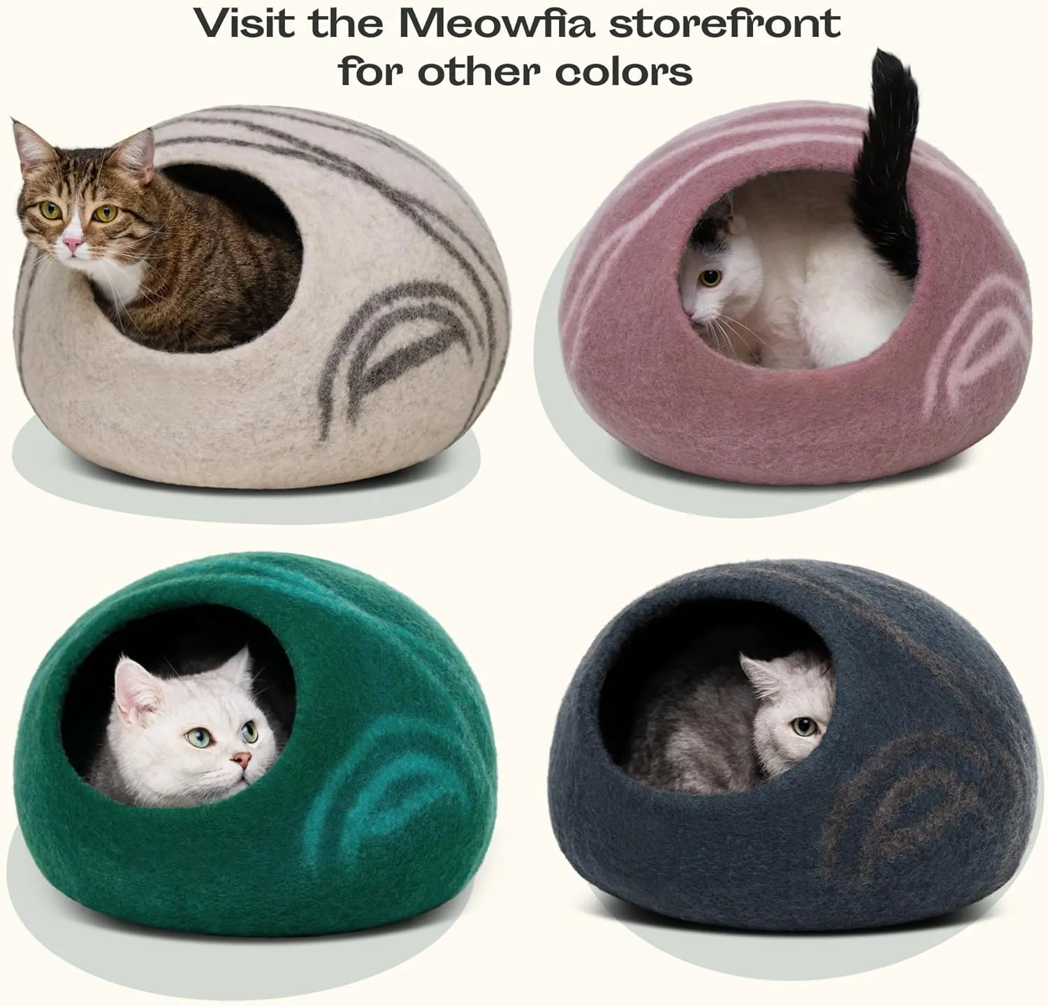 MEOWFIA Cat Cave  Premium Felt Cat Bed for Indoor Cats, Handmade 100% Merino Wool (Vivid Shades) (Large, Snow Leopard)